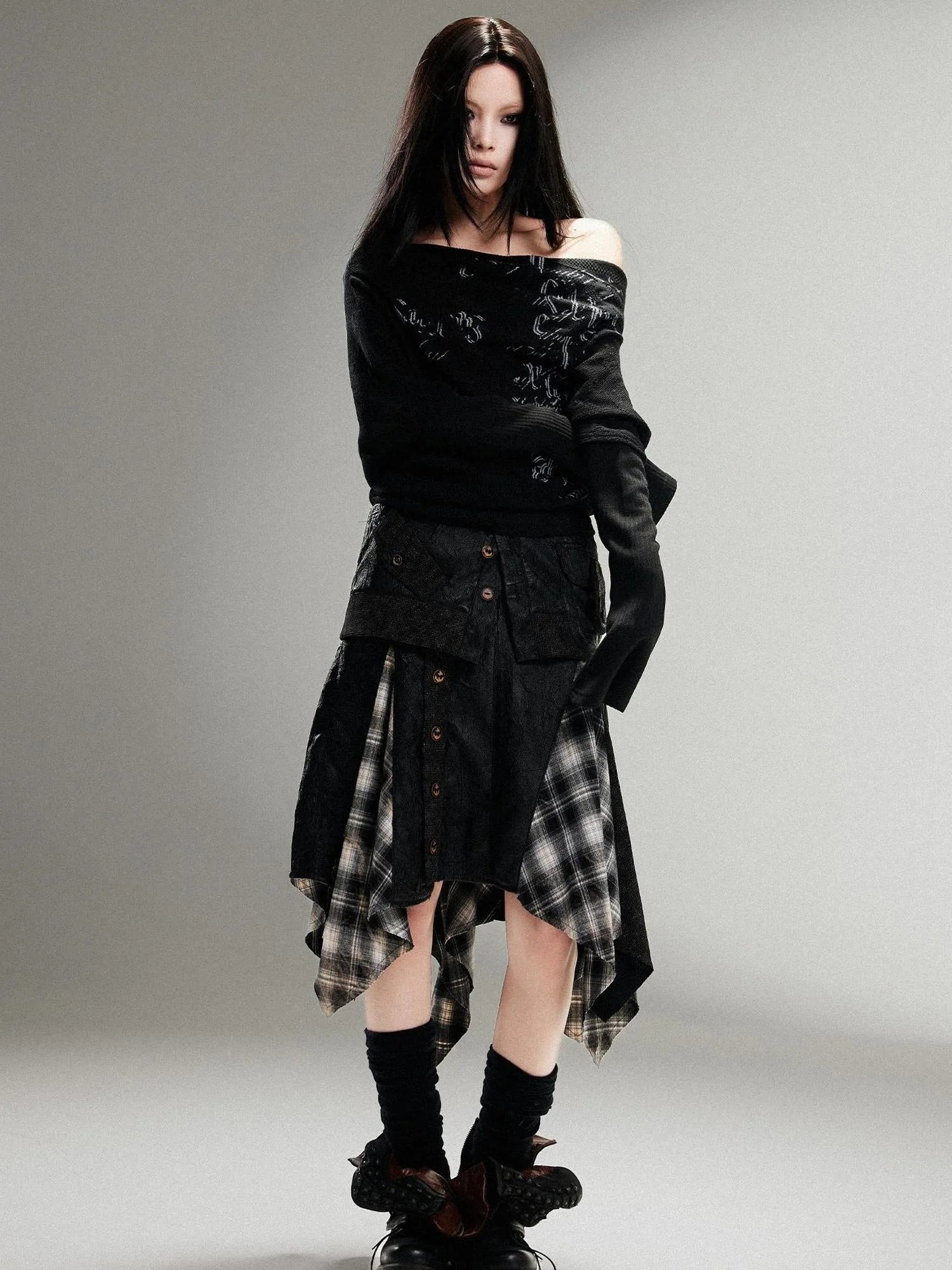 Ariadna Punk Rock Vintage Asymmetrical Leather Mini Skirt