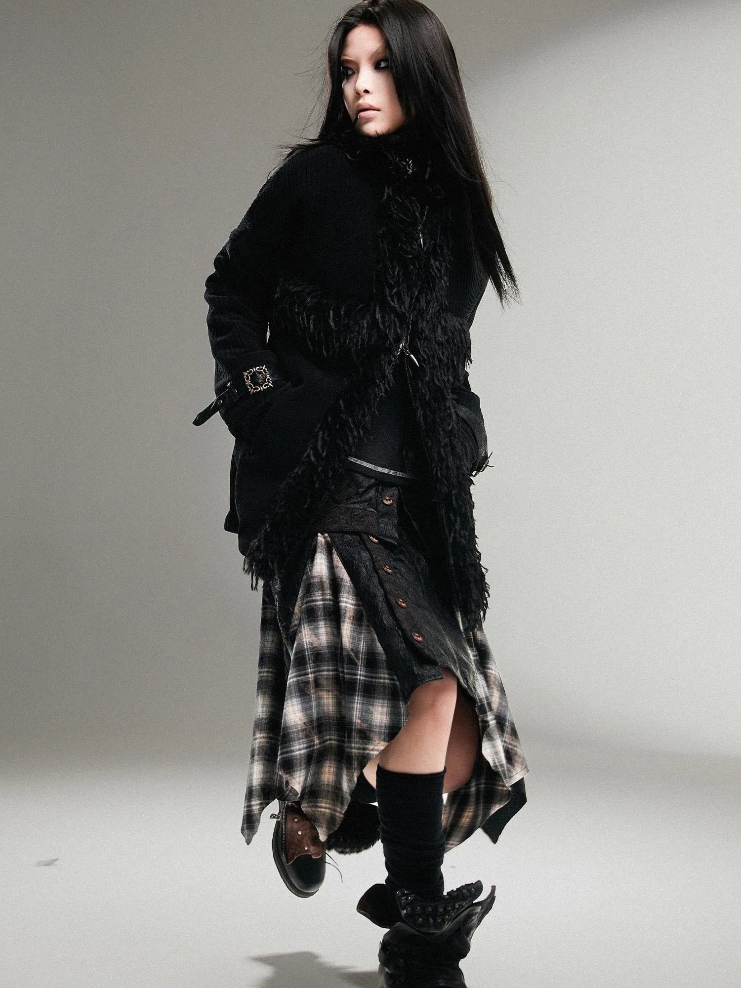 Ariadna Punk Rock Vintage Asymmetrical Leather Mini Skirt