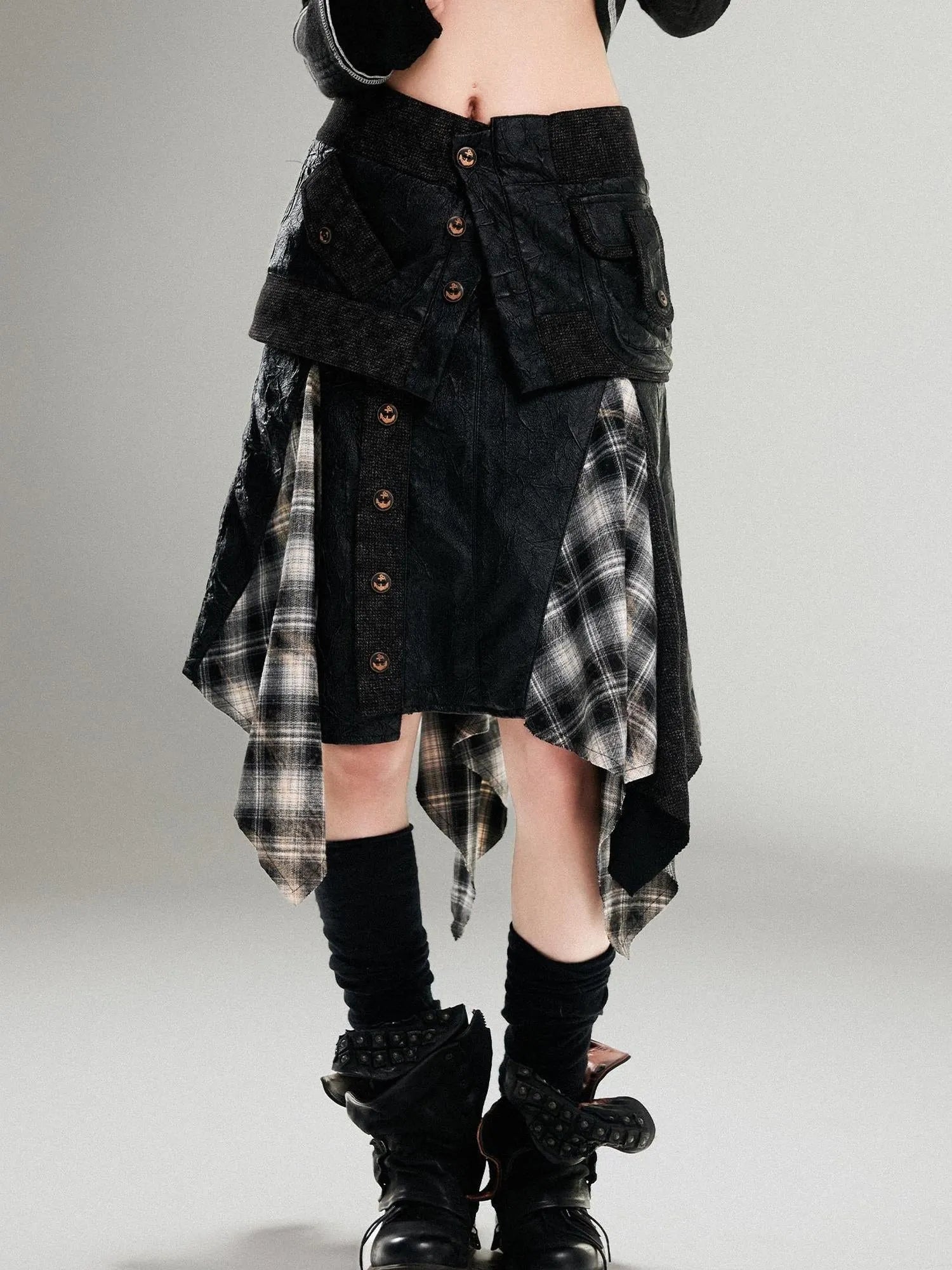Ariadna Punk Rock Vintage Asymmetrical Leather Mini Skirt