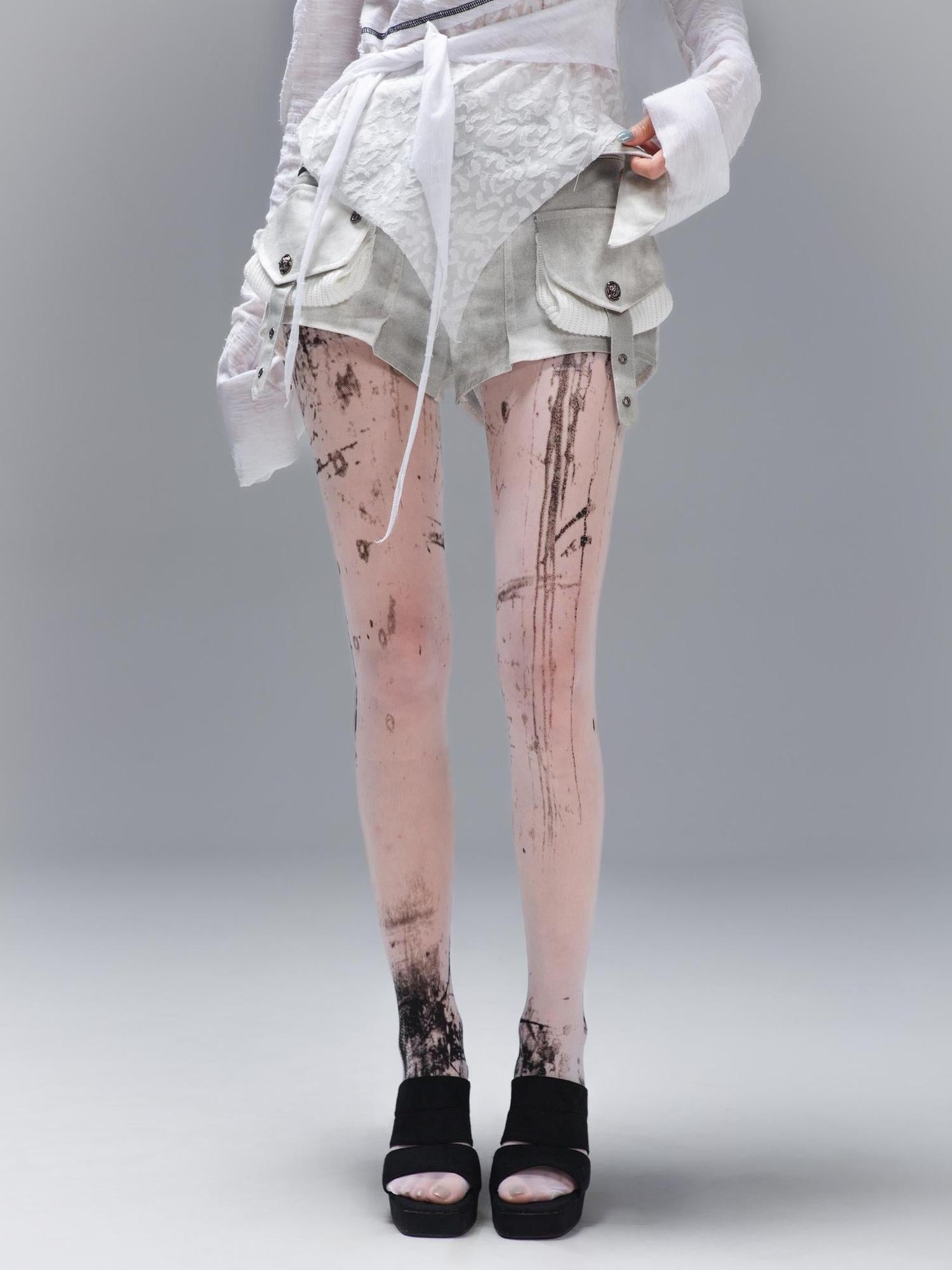 ARIADNAw Ariadna S Punk Edge 8 D White Printed Tights Freedom Versatility