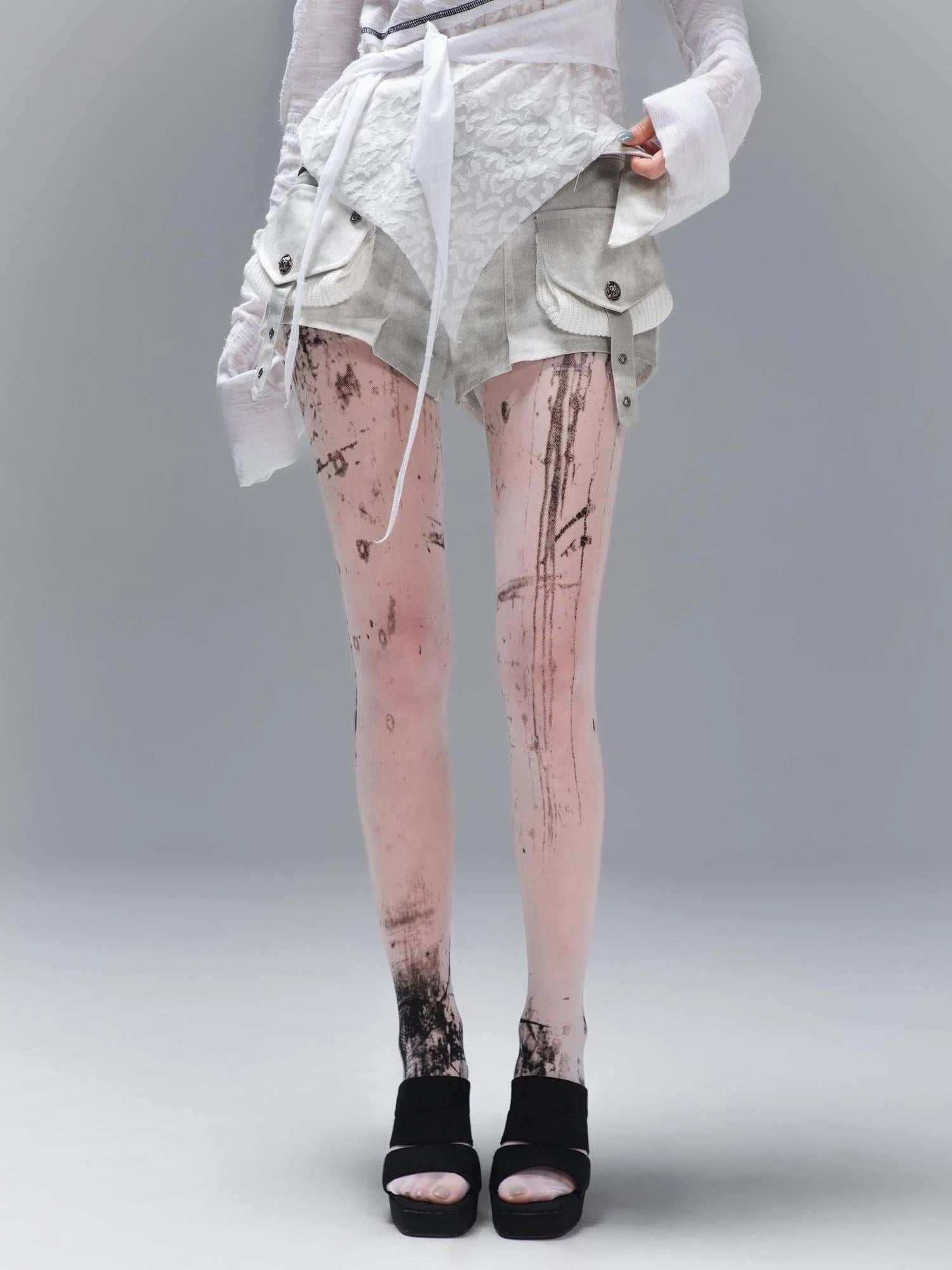 Ariadna S Punk Edge 8 D White Printed Tights Freedom Versatility