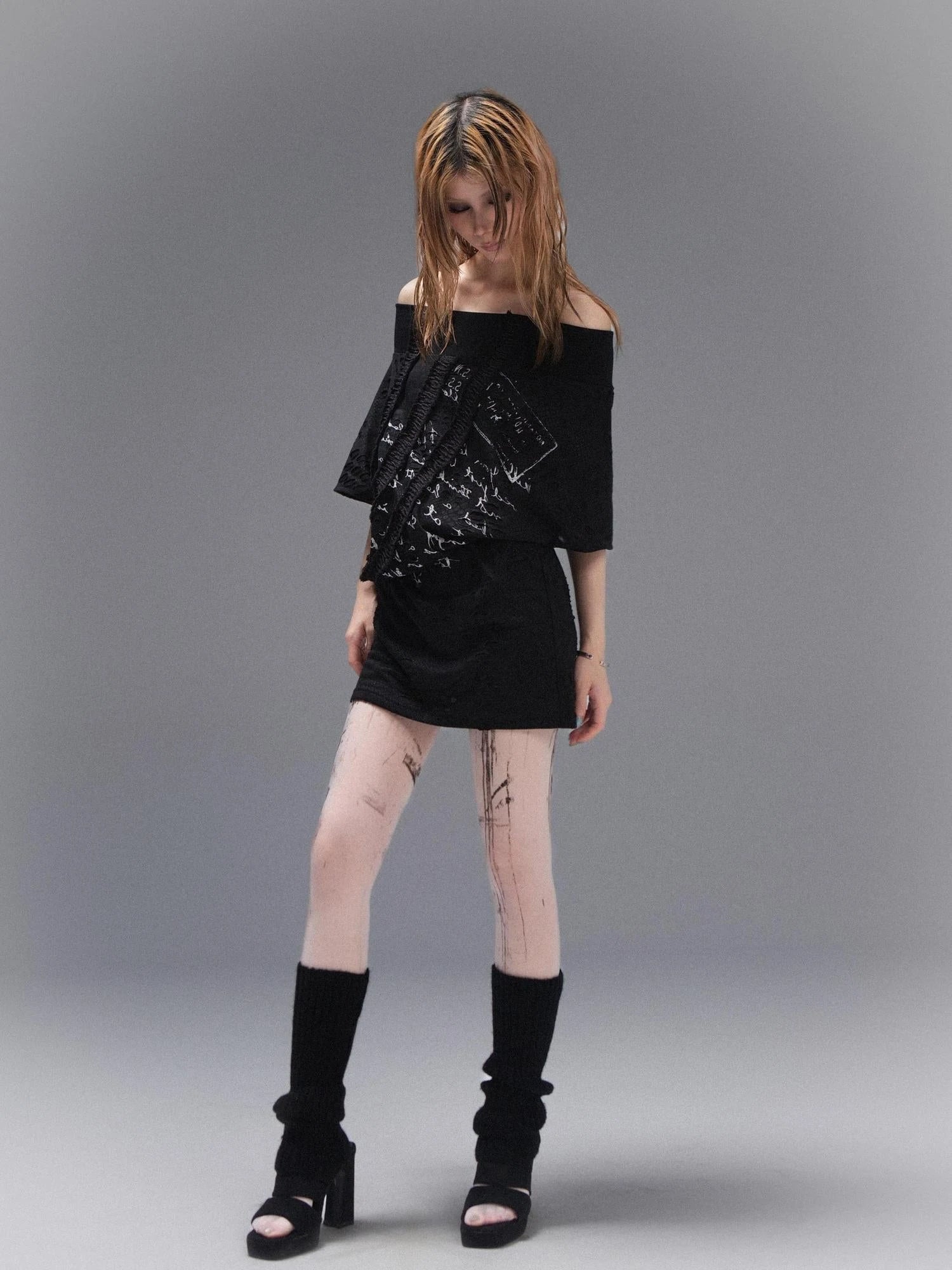 Ariadna S Punk Edge 8 D White Printed Tights Freedom Versatility