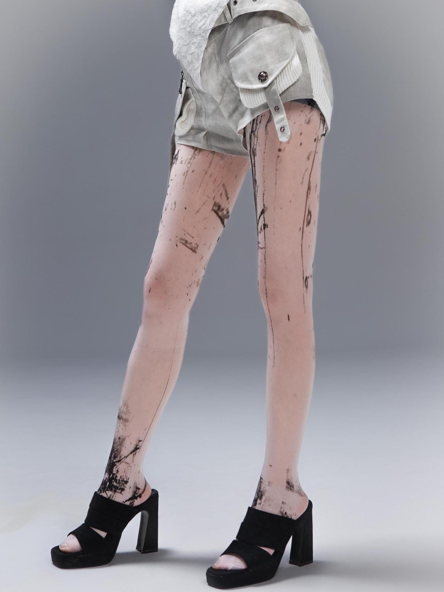 ARIADNAw Ariadna S Punk Edge 8 D White Printed Tights Freedom Versatility