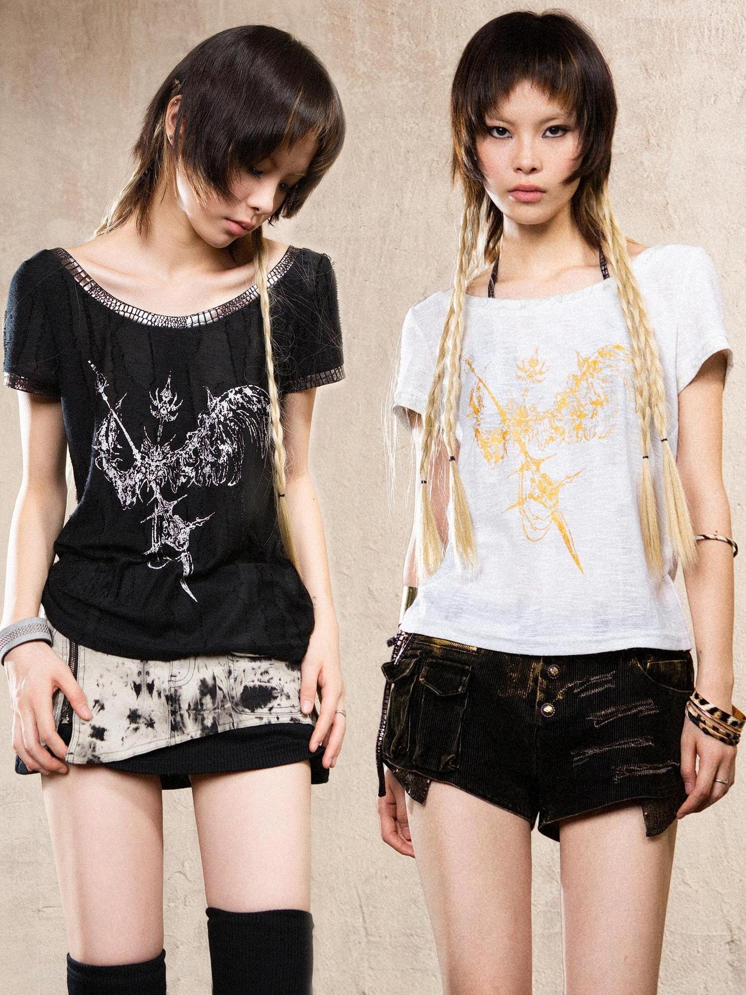 ARIADNAw Ariadna S Vintage Punk Print Bronze Sleeveless Tee