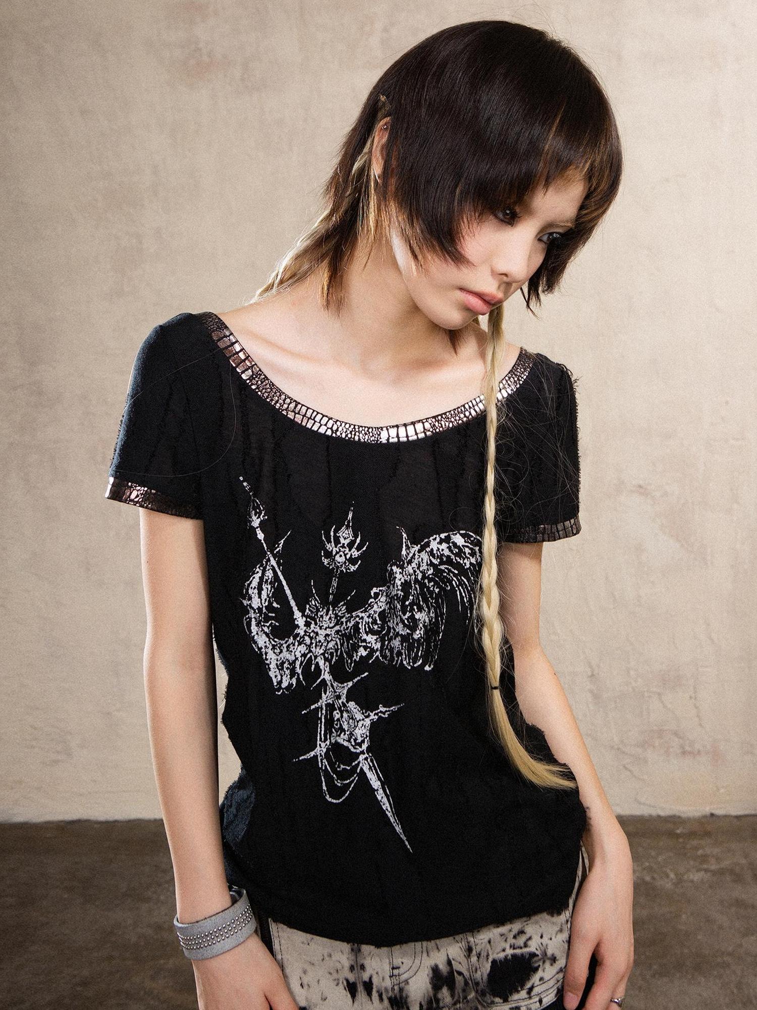 ARIADNAw Ariadna S Vintage Punk Print Bronze Sleeveless Tee