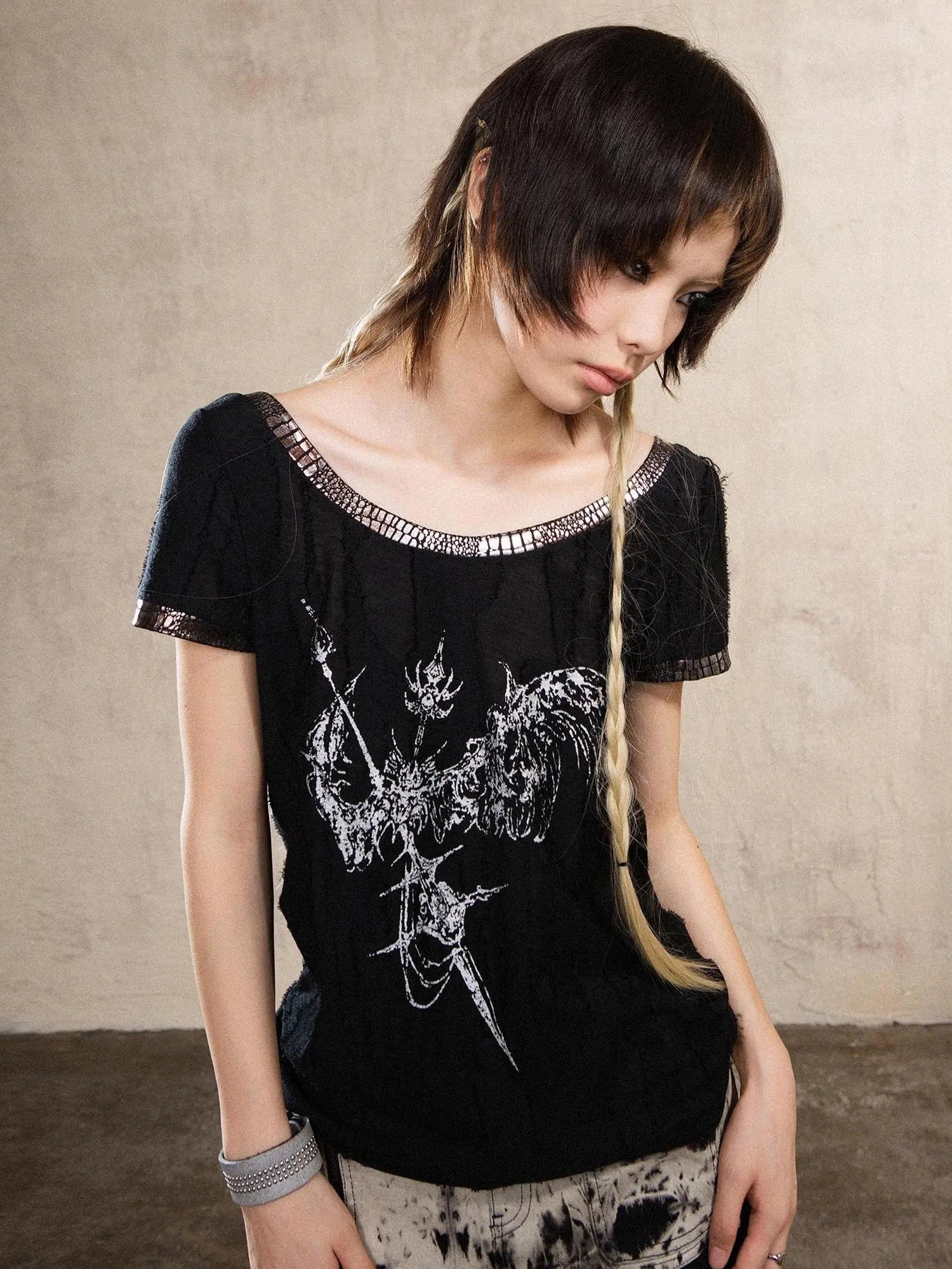 Ariadna S Vintage Punk Print Bronze Sleeveless Tee