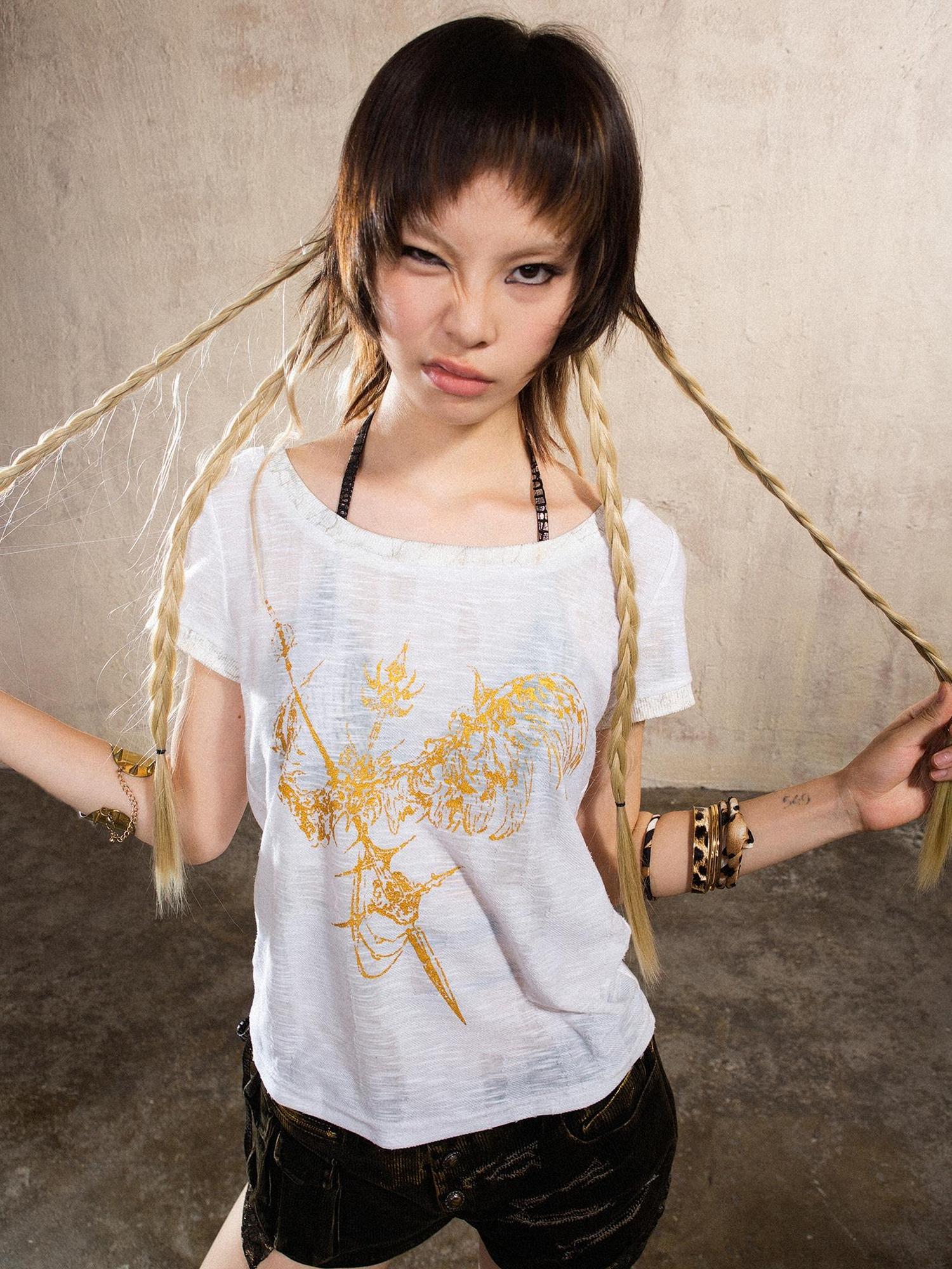 ARIADNAw Ariadna S Vintage Punk Print Bronze Sleeveless Tee
