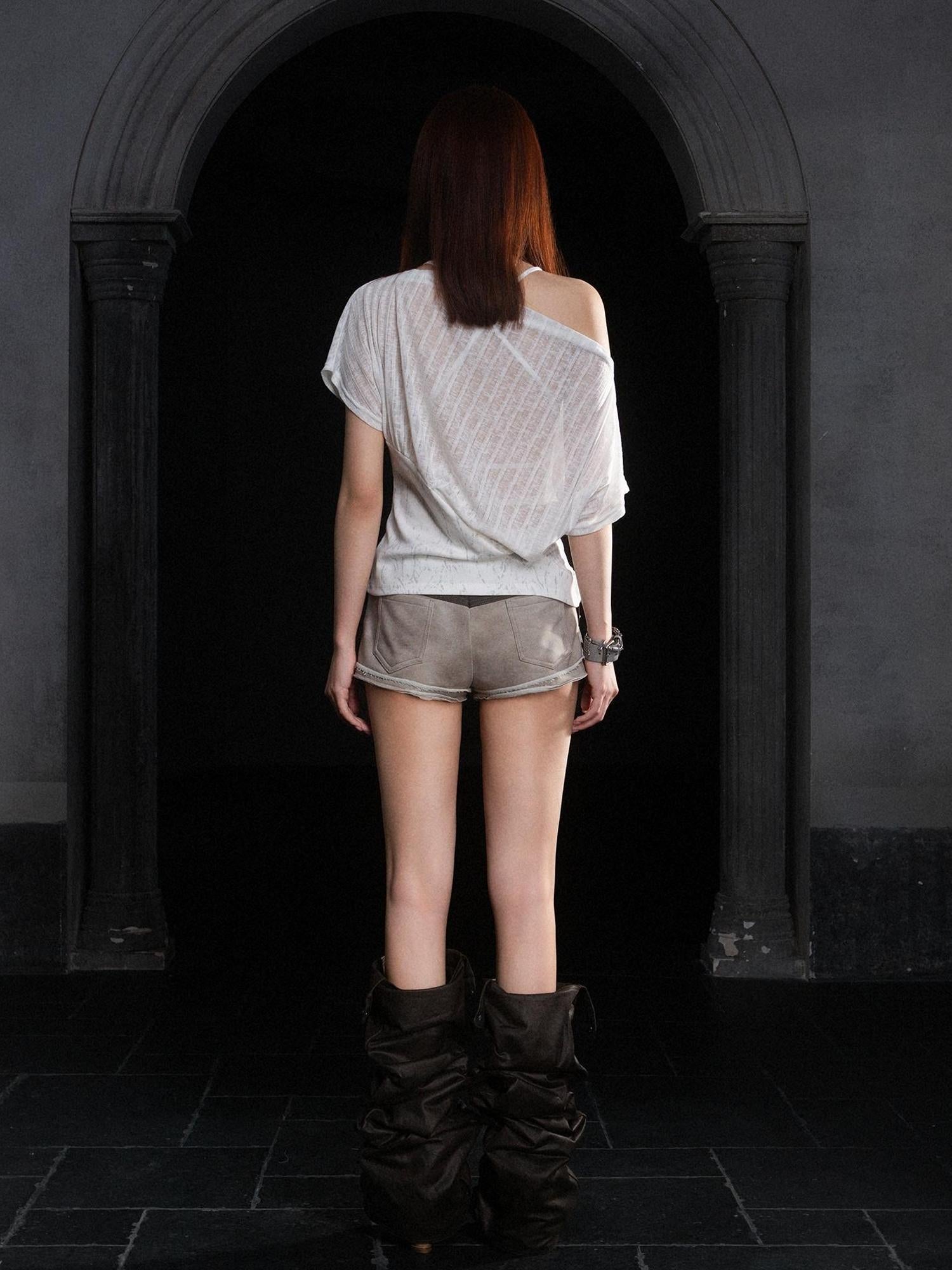 ARIADNAw Ariadnaw Punk Patchwork Knit Low Rise Pocket Shorts Streetwear