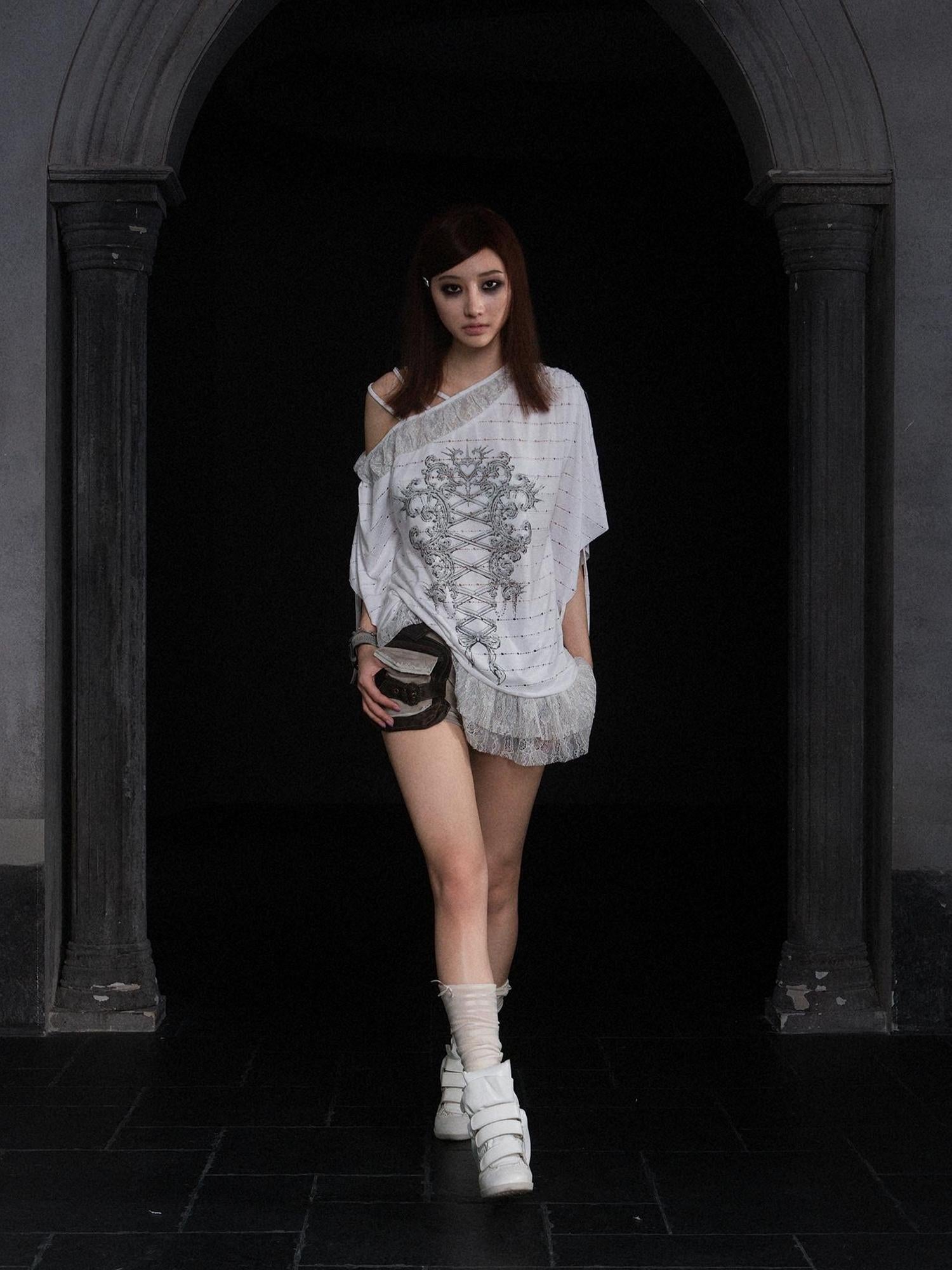 ARIADNAw Ariadnaw Punk Patchwork Knit Low Rise Pocket Shorts Streetwear