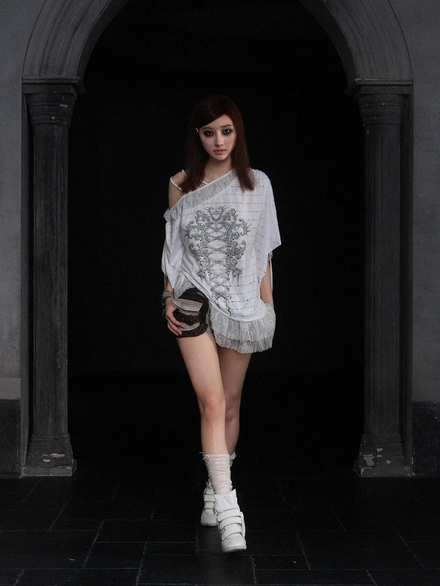 Ariadnaw Punk Patchwork Knit Low Rise Pocket Shorts Streetwear