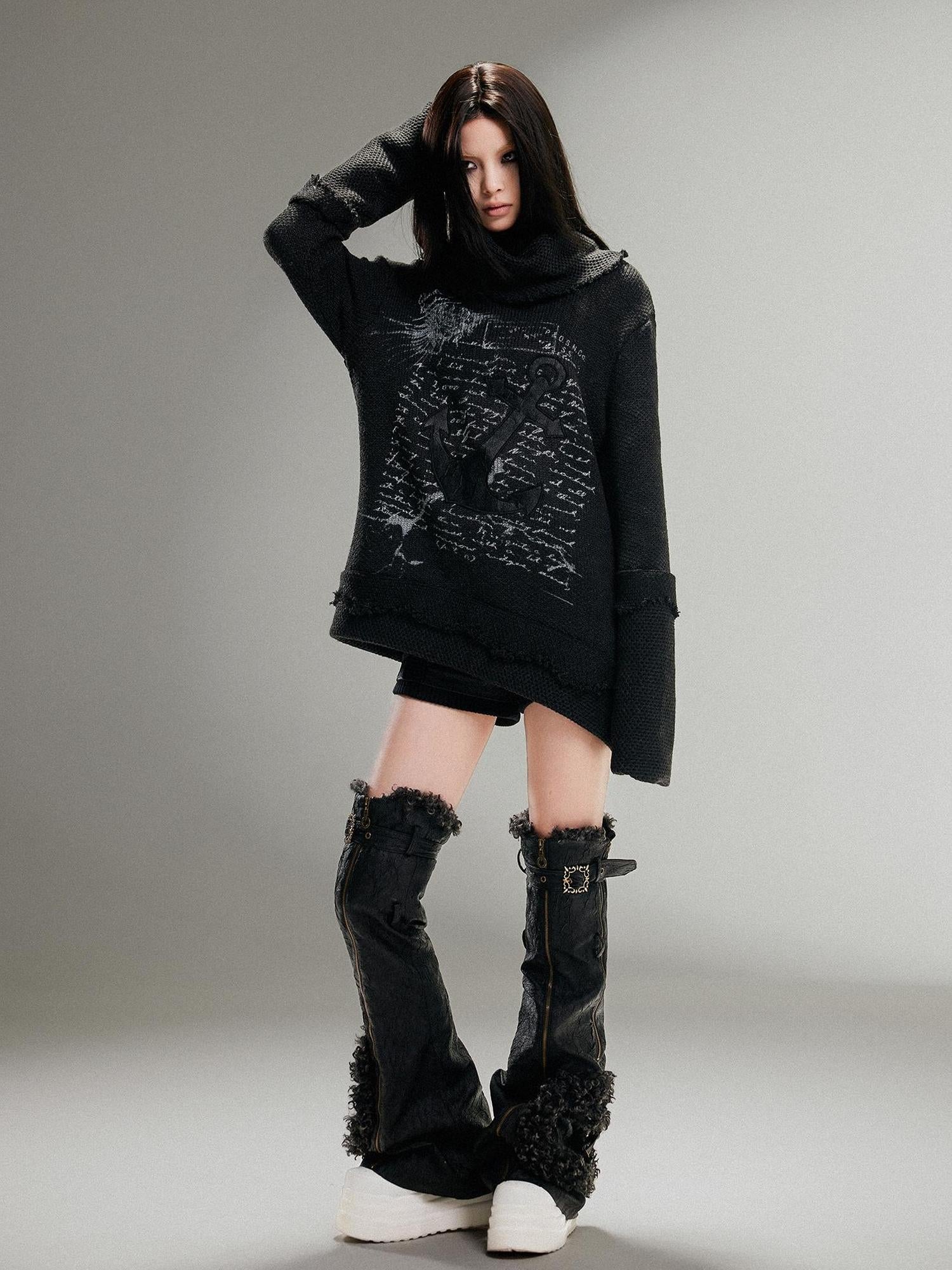 ARIADNAw Ariadnaw Punk Rock Low Rise Leather Shorts With Wool Leg Warmers