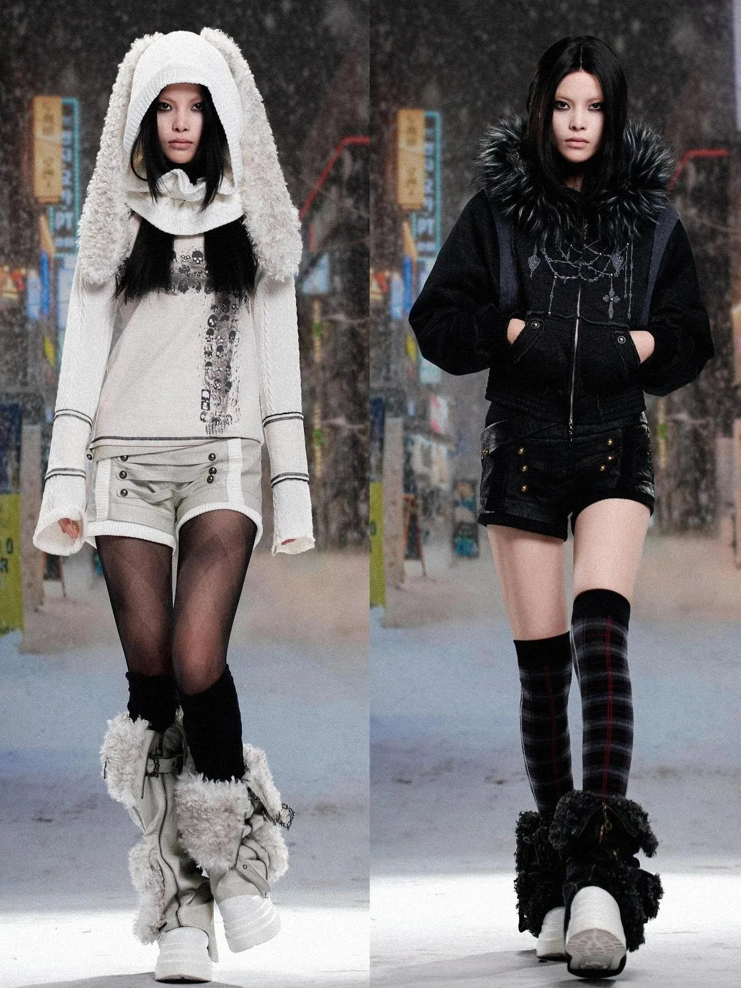 Ariadnaw Punk Rock Low Rise Leather Shorts With Wool Leg Warmers