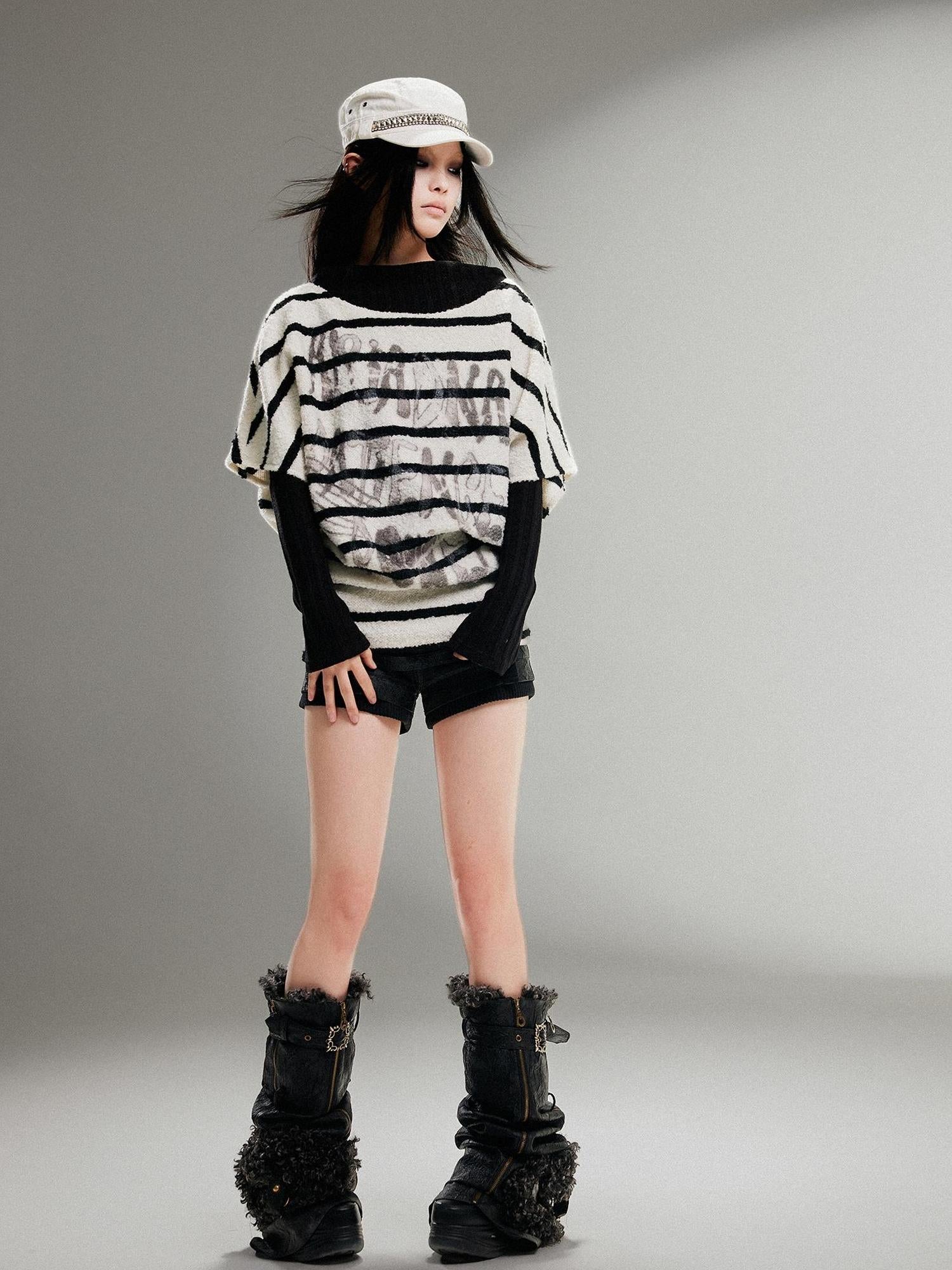ARIADNAw Ariadnaw Punk Rock Low Rise Leather Shorts With Wool Leg Warmers