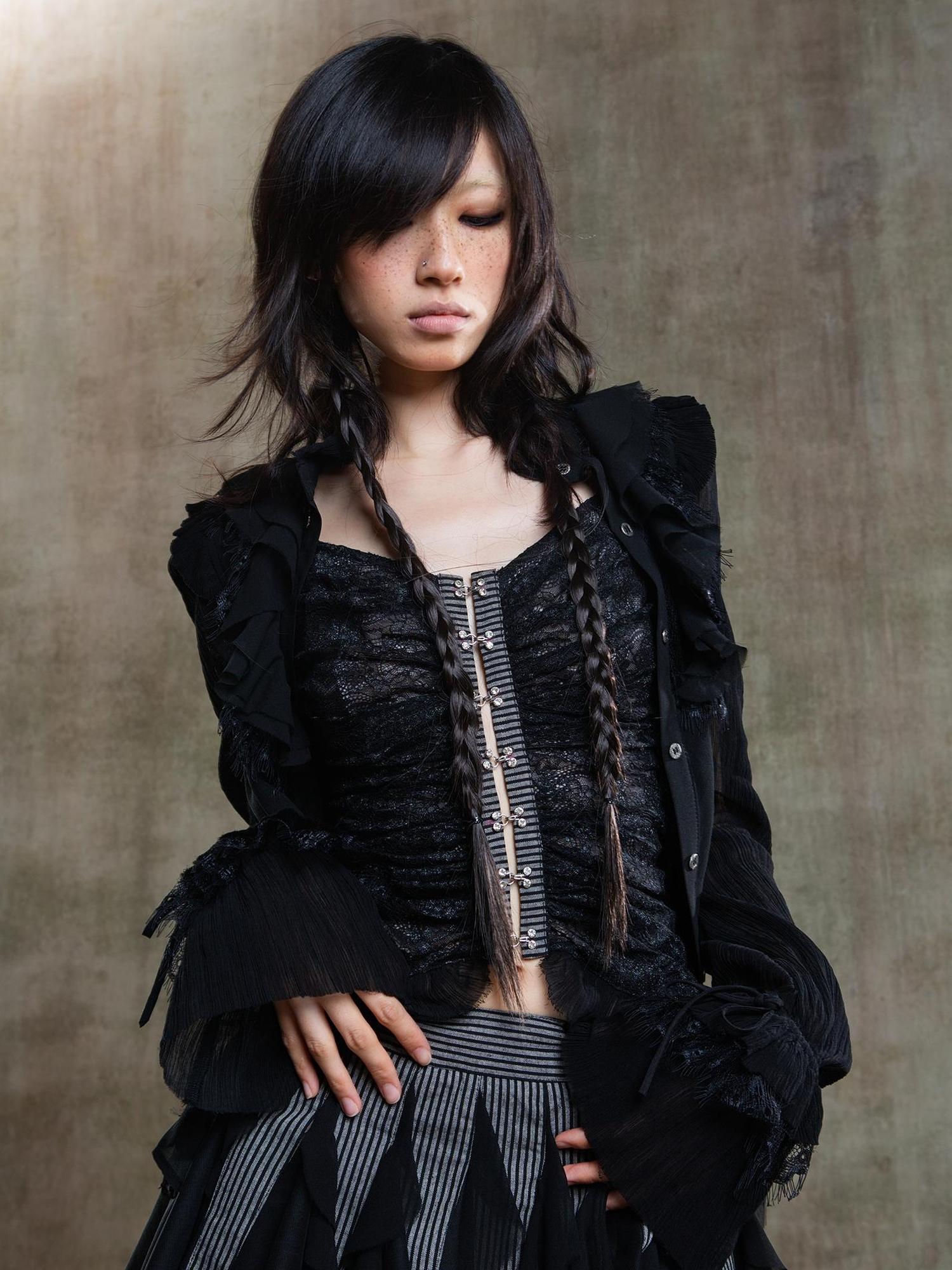 ARIADNAw Ariana Gothic Sheer Chiffon Top With Punk Lace Detailing