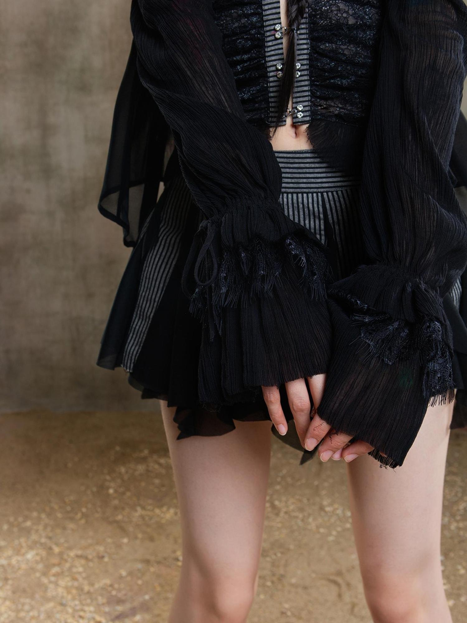 ARIADNAw Ariana Gothic Sheer Chiffon Top With Punk Lace Detailing