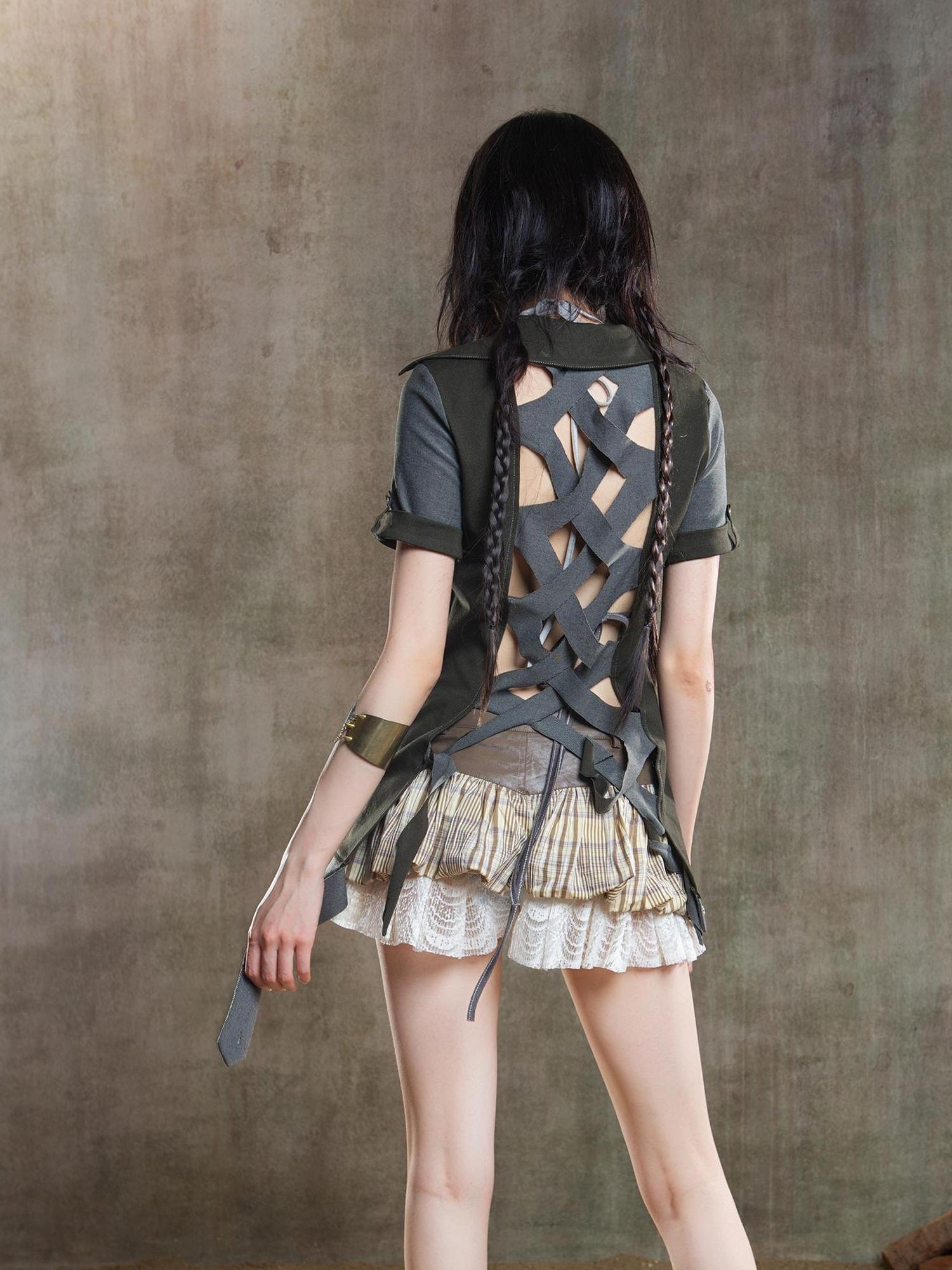 ARIADNAw Ariana Low Rise Contrast Patchwork Plaid Floral Short Skirt