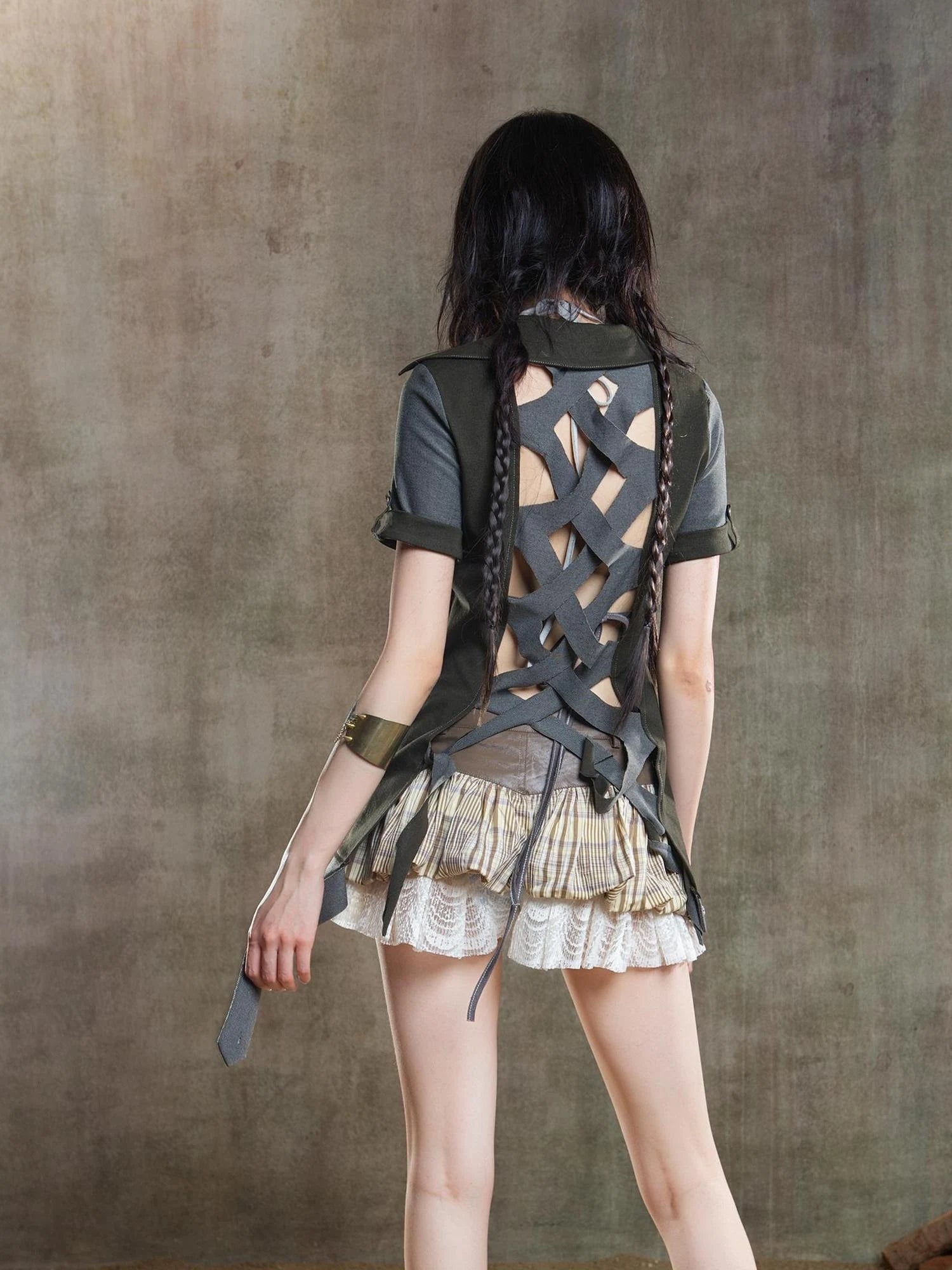 Ariana Low Rise Contrast Patchwork Plaid Floral Short Skirt