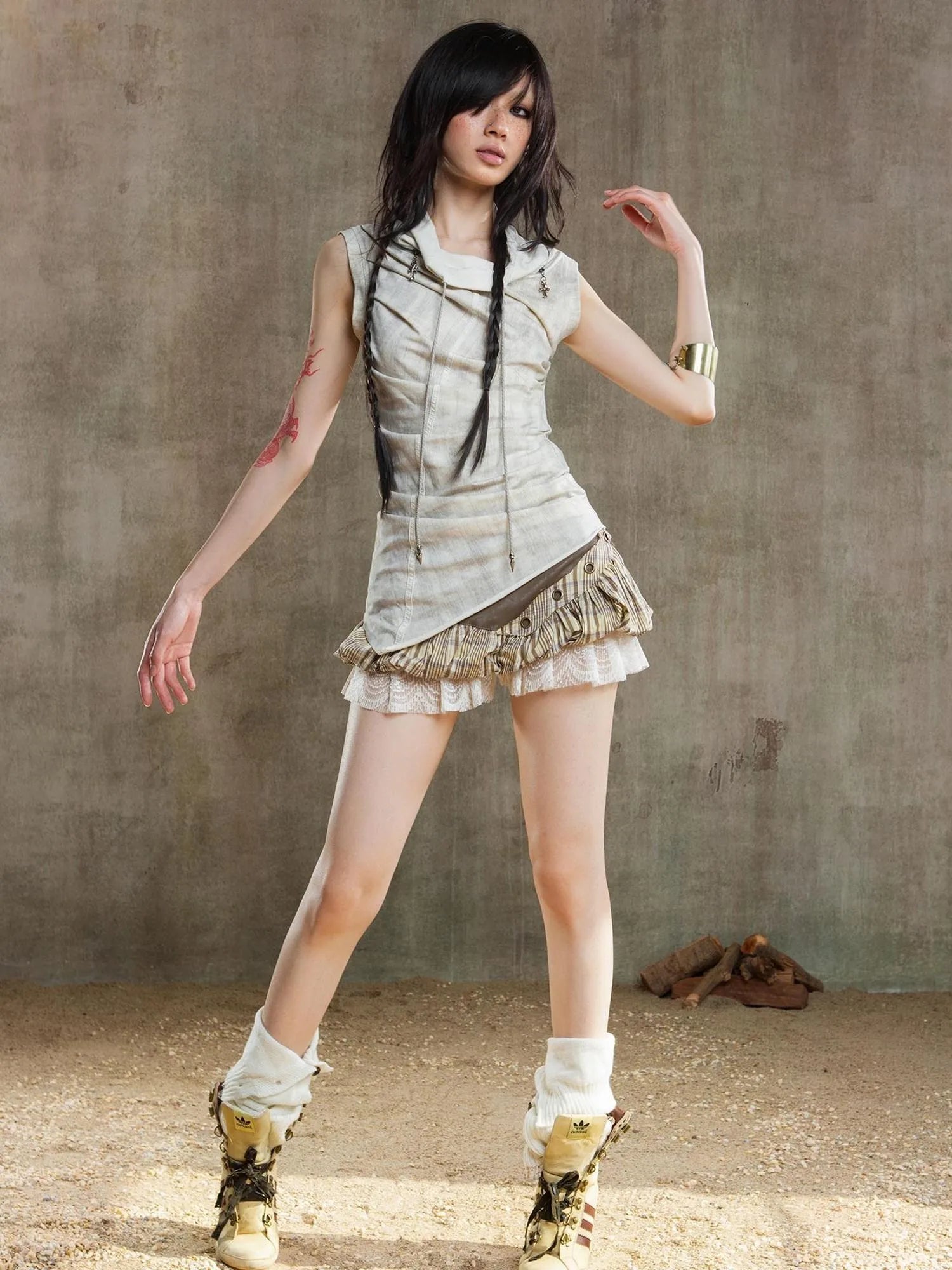 Ariana Low Rise Contrast Patchwork Plaid Floral Short Skirt