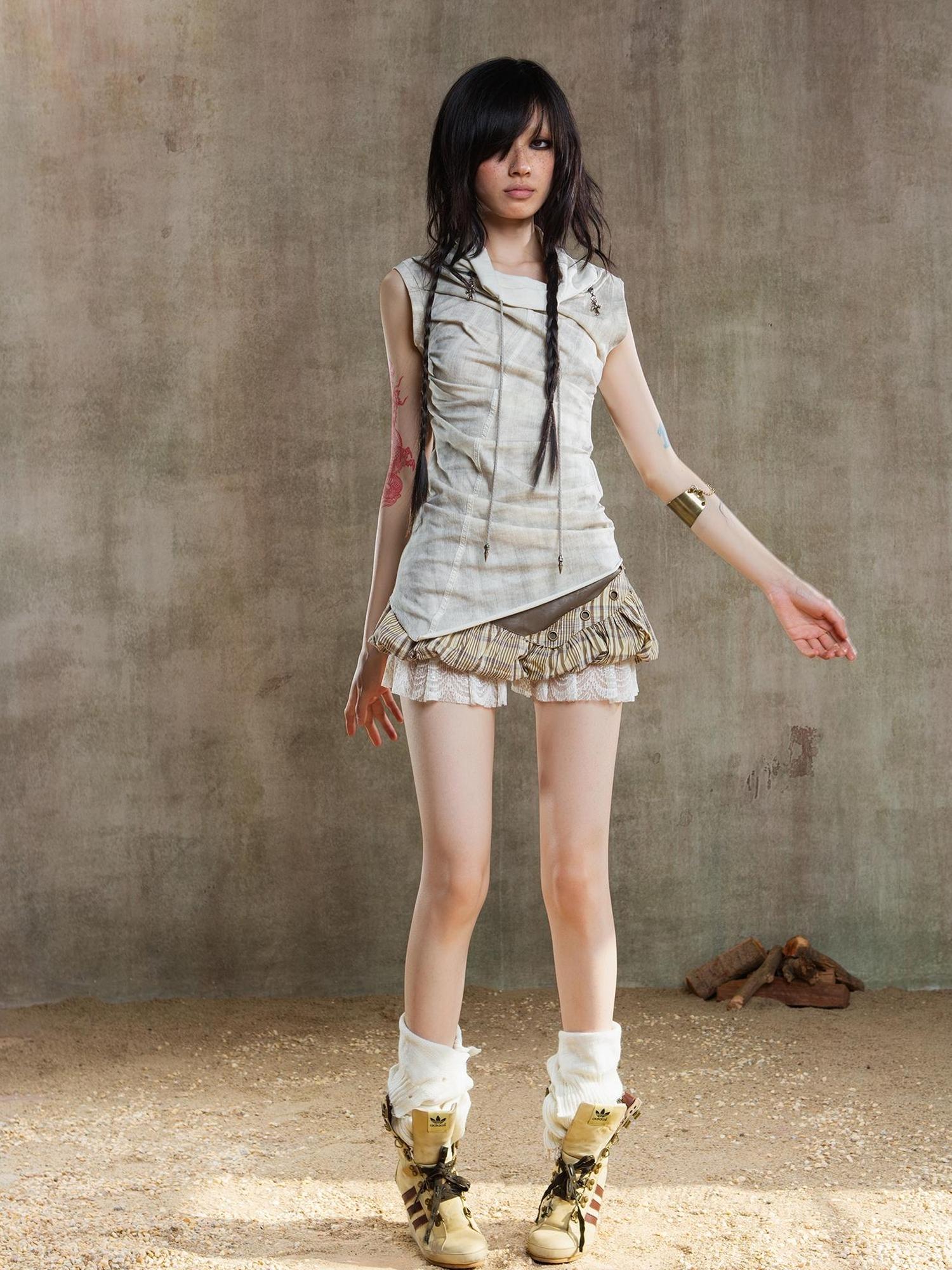 ARIADNAw Ariana Low Rise Contrast Patchwork Plaid Floral Short Skirt