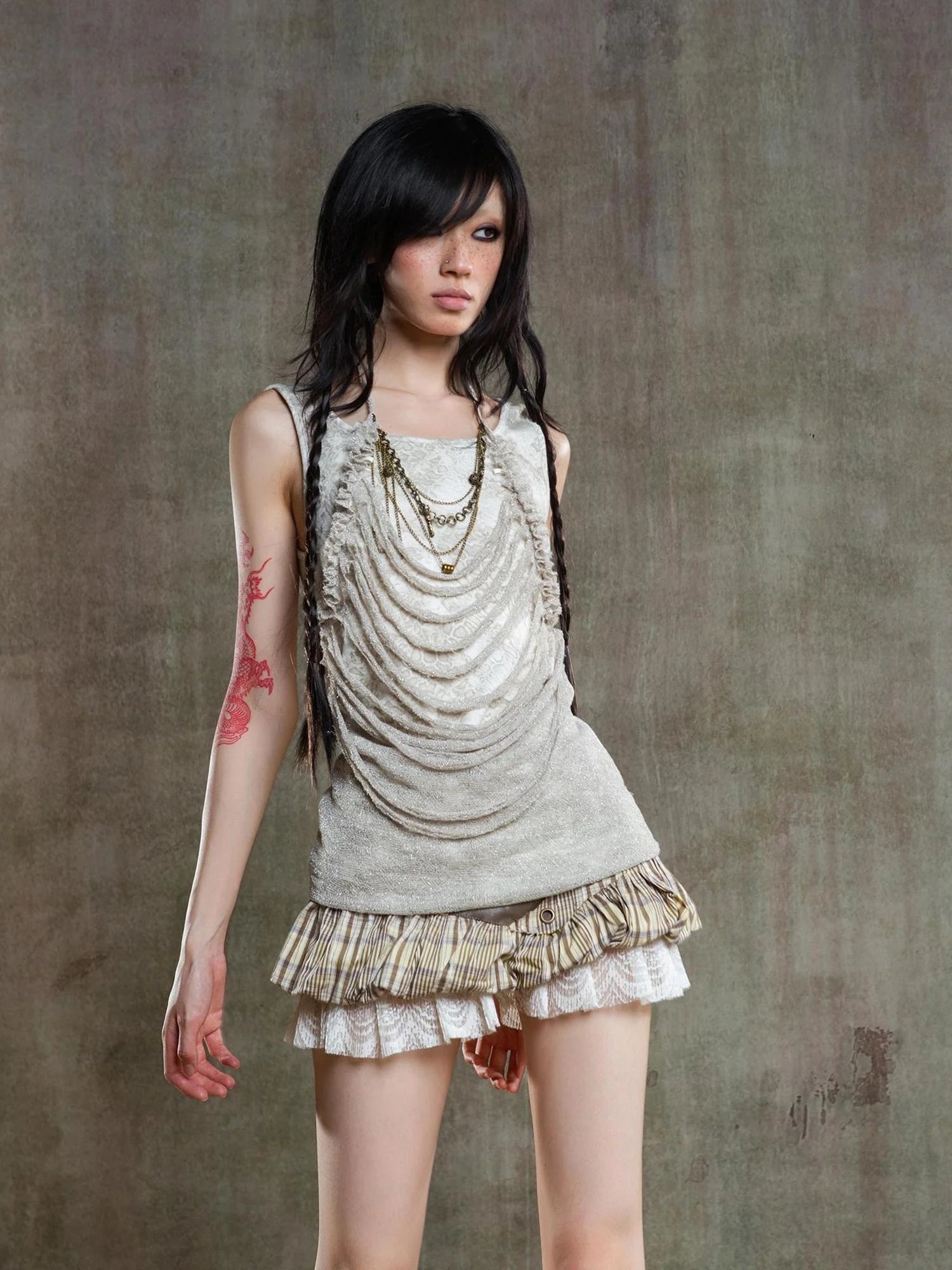 Ariana Low Rise Contrast Patchwork Plaid Floral Short Skirt