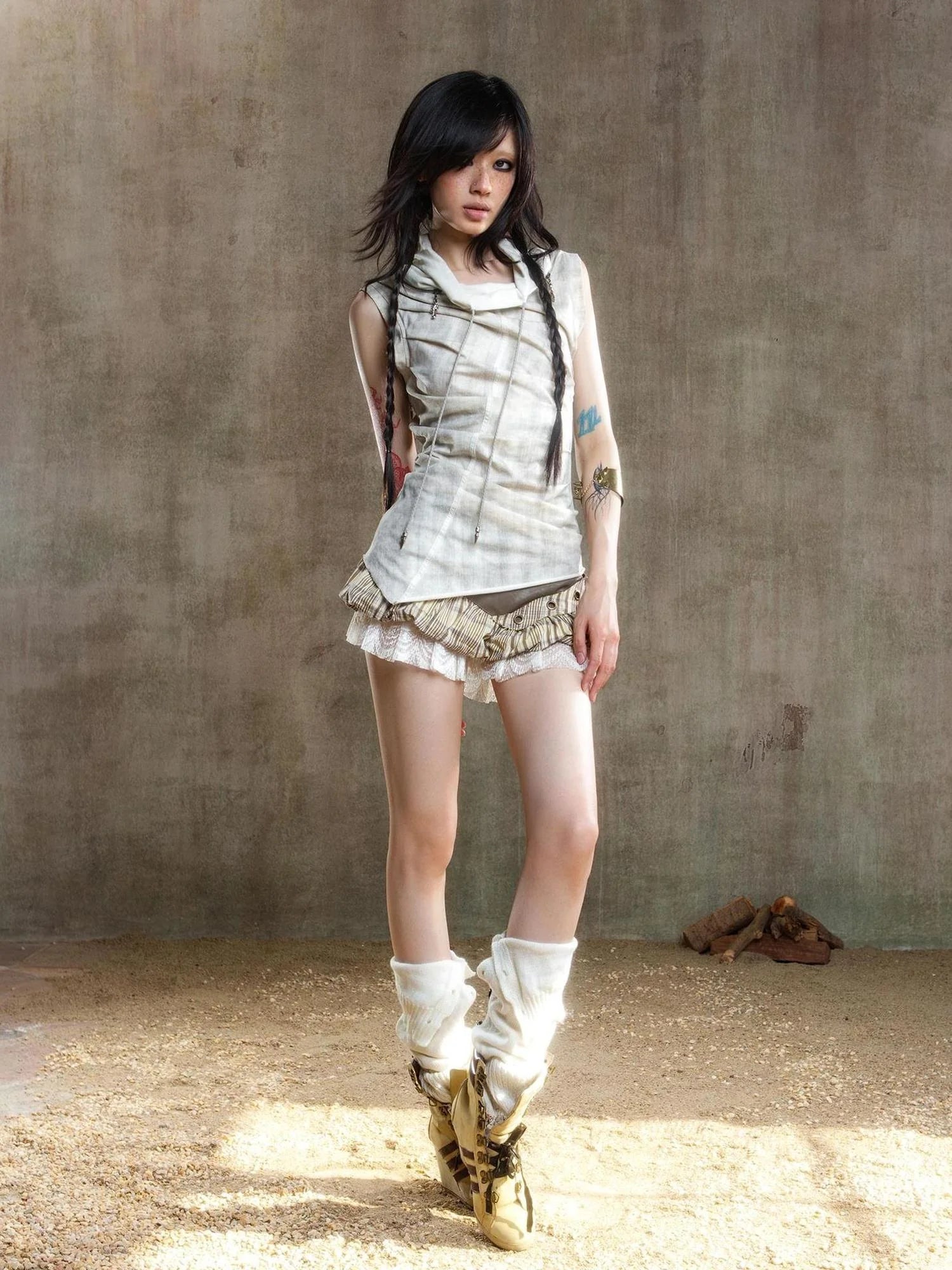 Ariana Low Rise Contrast Patchwork Plaid Floral Short Skirt