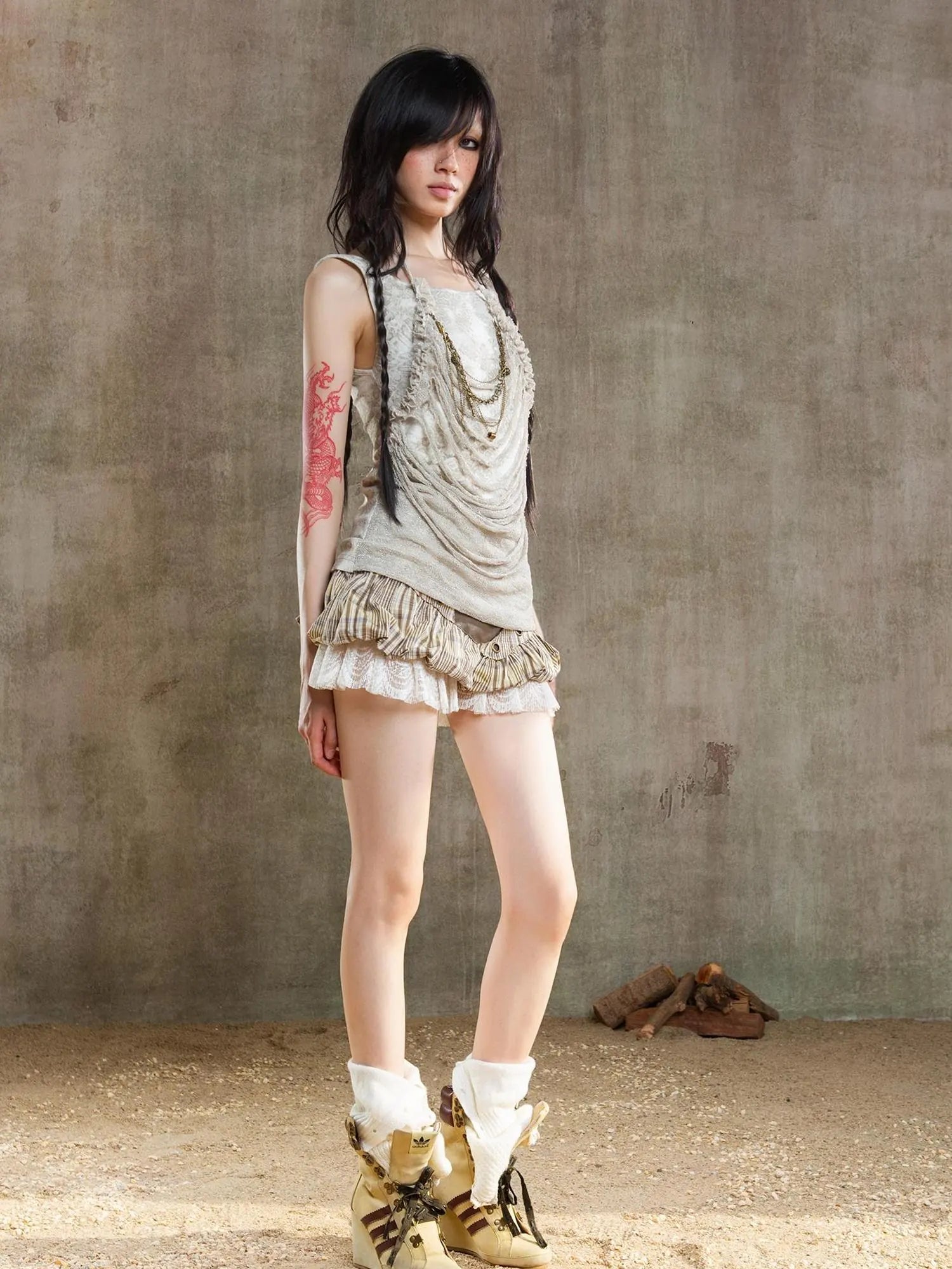 Ariana Low Rise Contrast Patchwork Plaid Floral Short Skirt