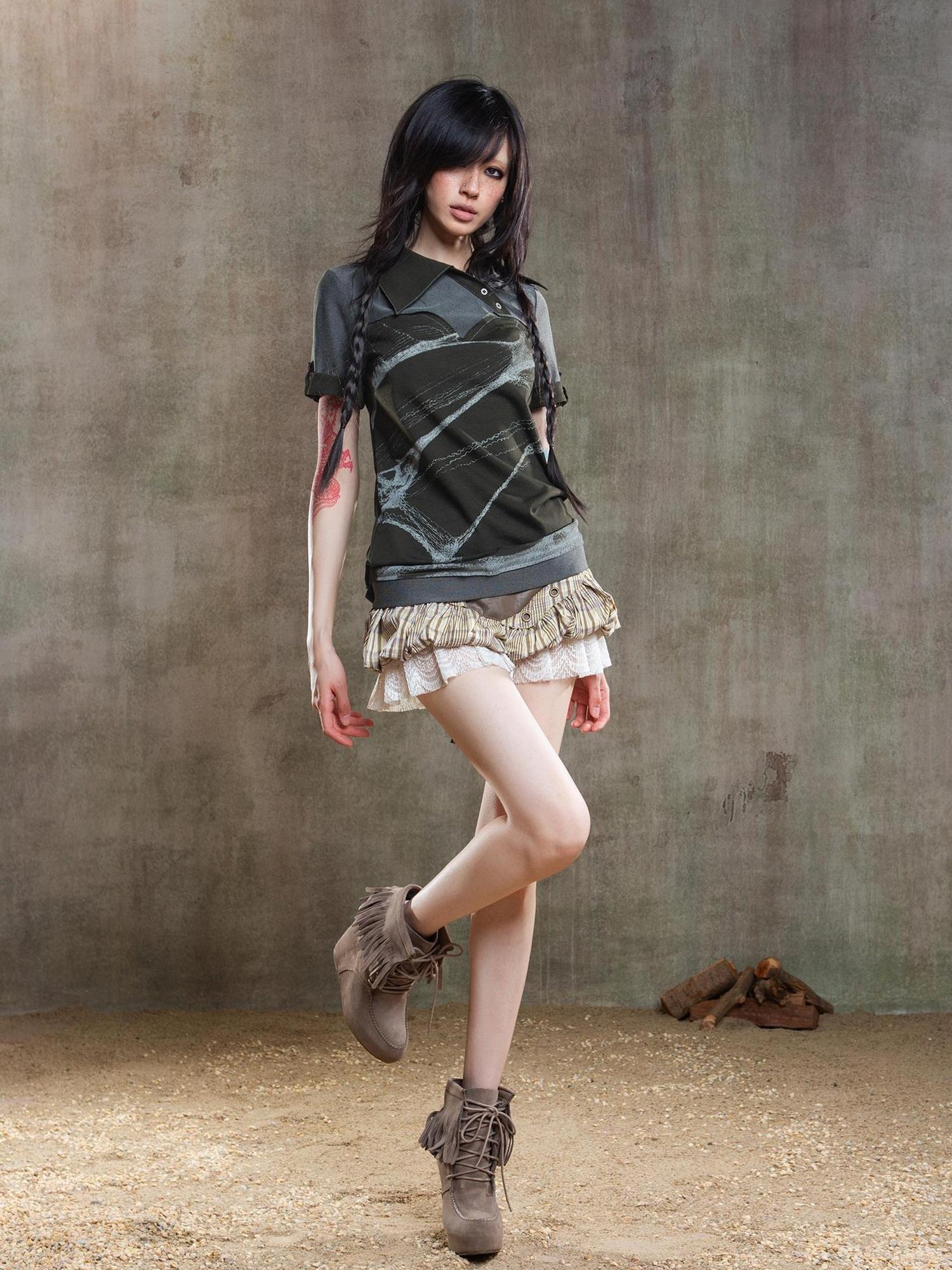 ARIADNAw Ariana Low Rise Contrast Patchwork Plaid Floral Short Skirt