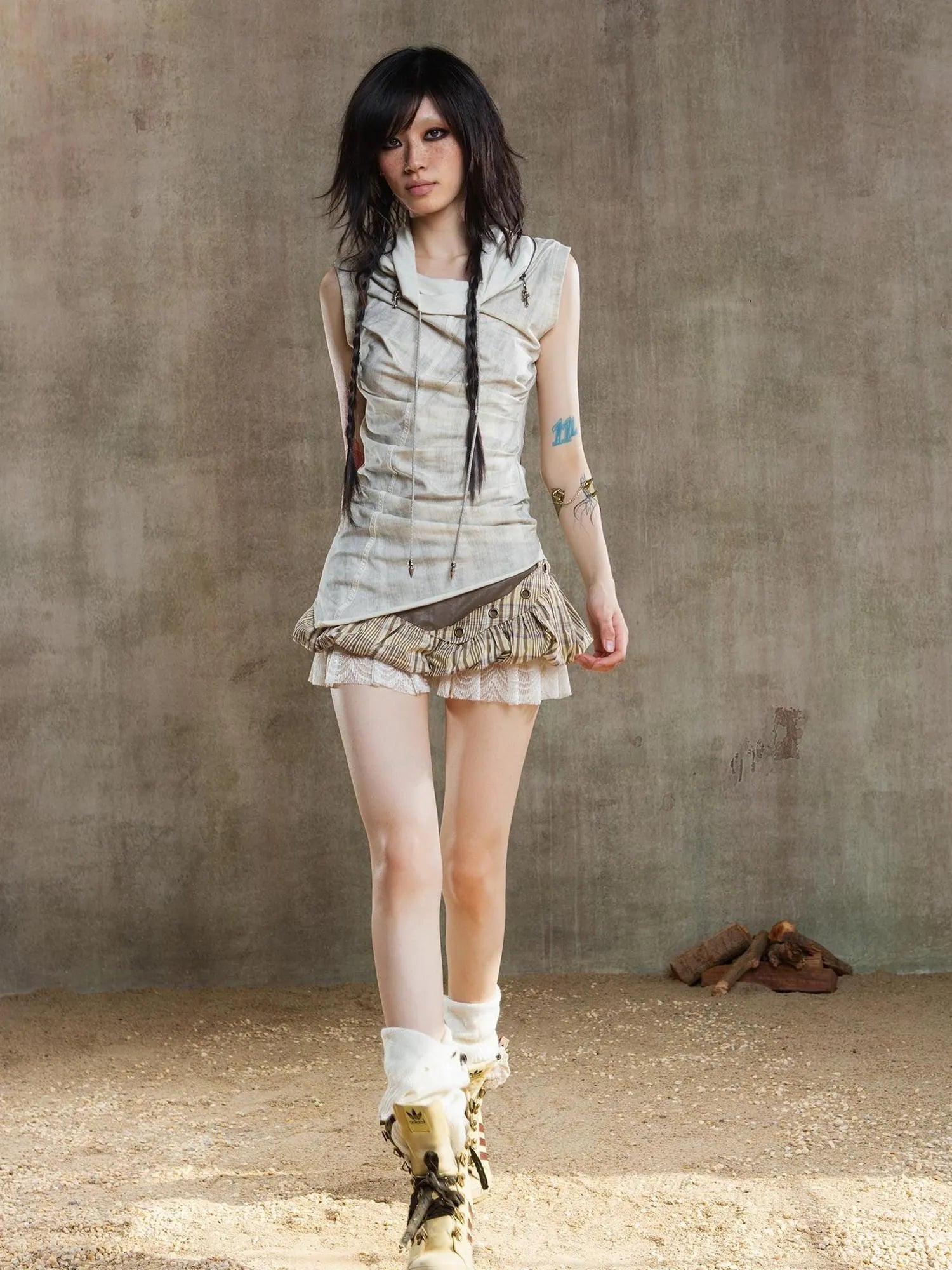 Ariana Low Rise Contrast Patchwork Plaid Floral Short Skirt