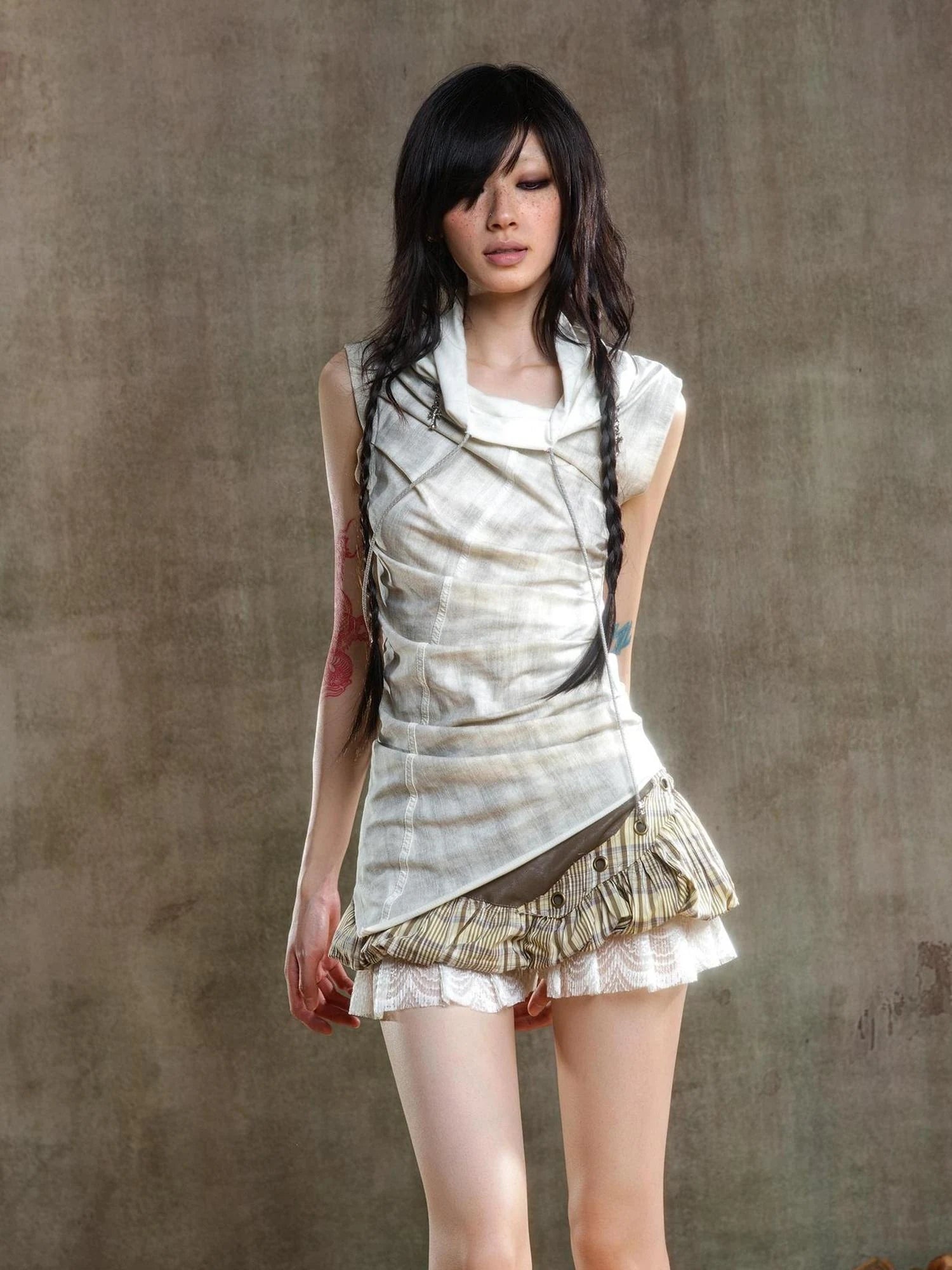 Ariana Low Rise Contrast Patchwork Plaid Floral Short Skirt