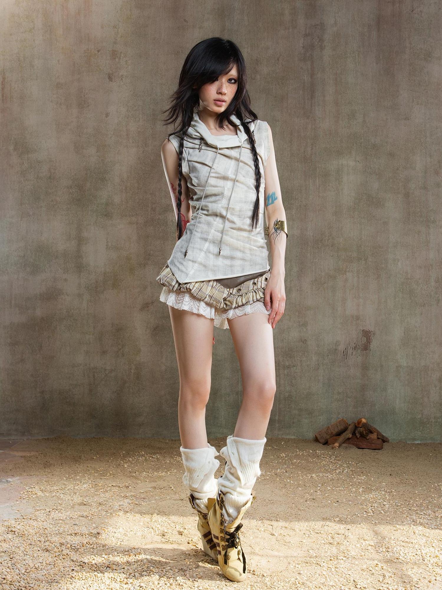 ARIADNAw Ariana Low Rise Contrast Patchwork Plaid Floral Short Skirt