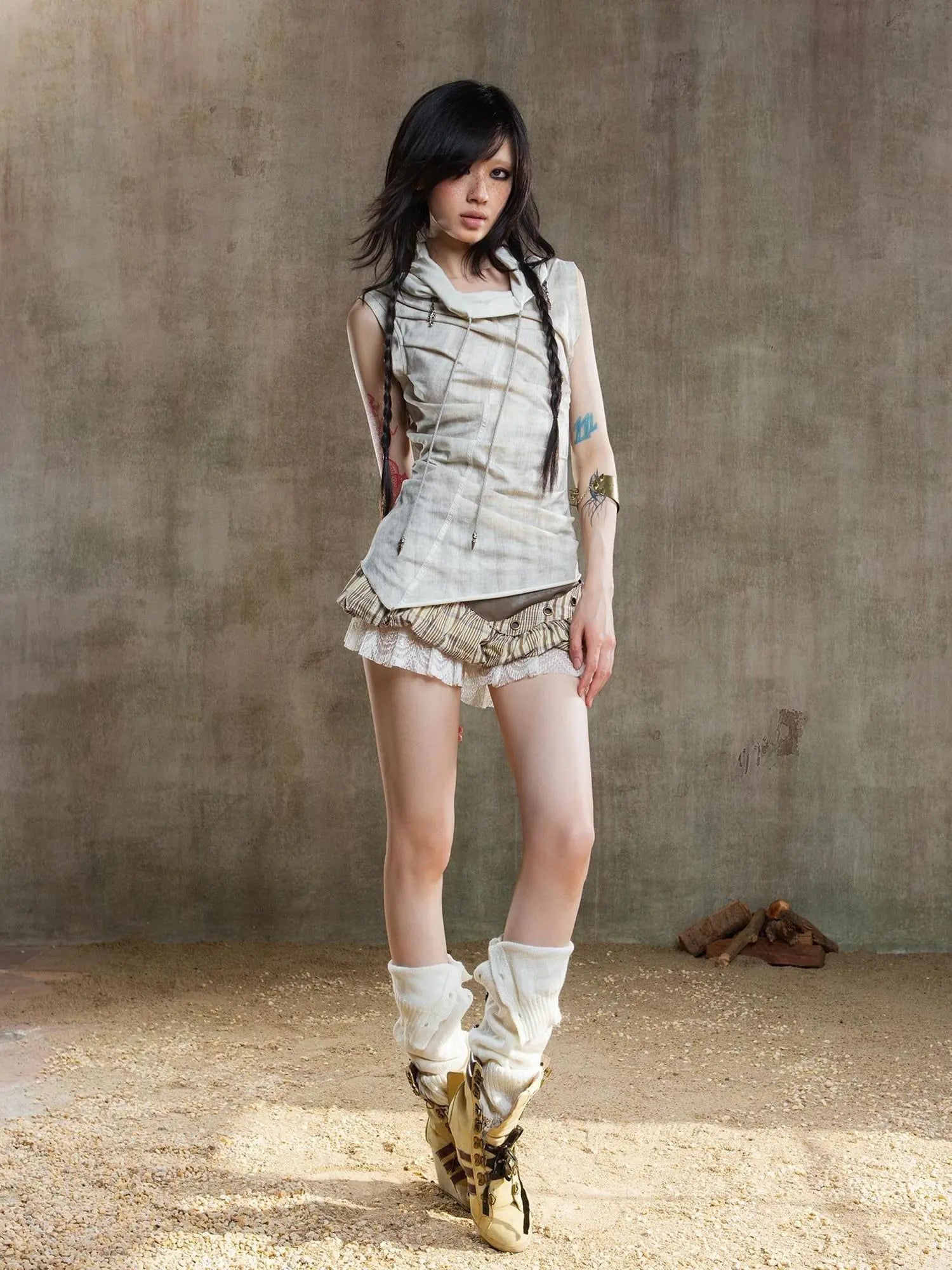 Ariana Low Rise Contrast Patchwork Plaid Floral Short Skirt