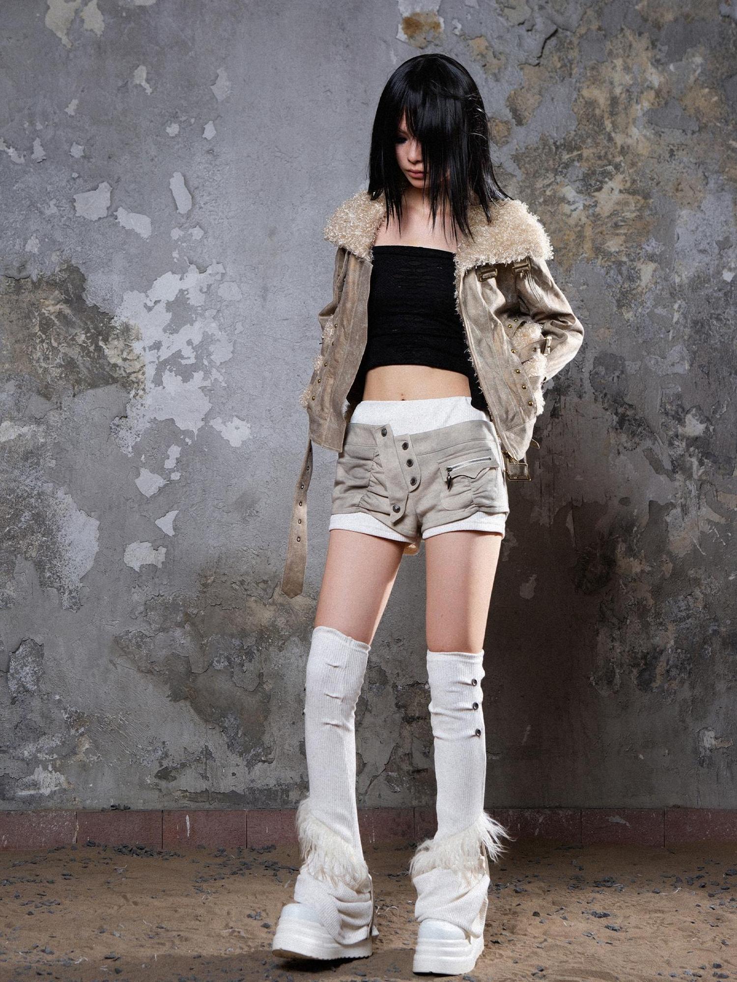 ARIADNAw Ariana Low Rise Contrast Shorts With Knit Socks Y2k Punk