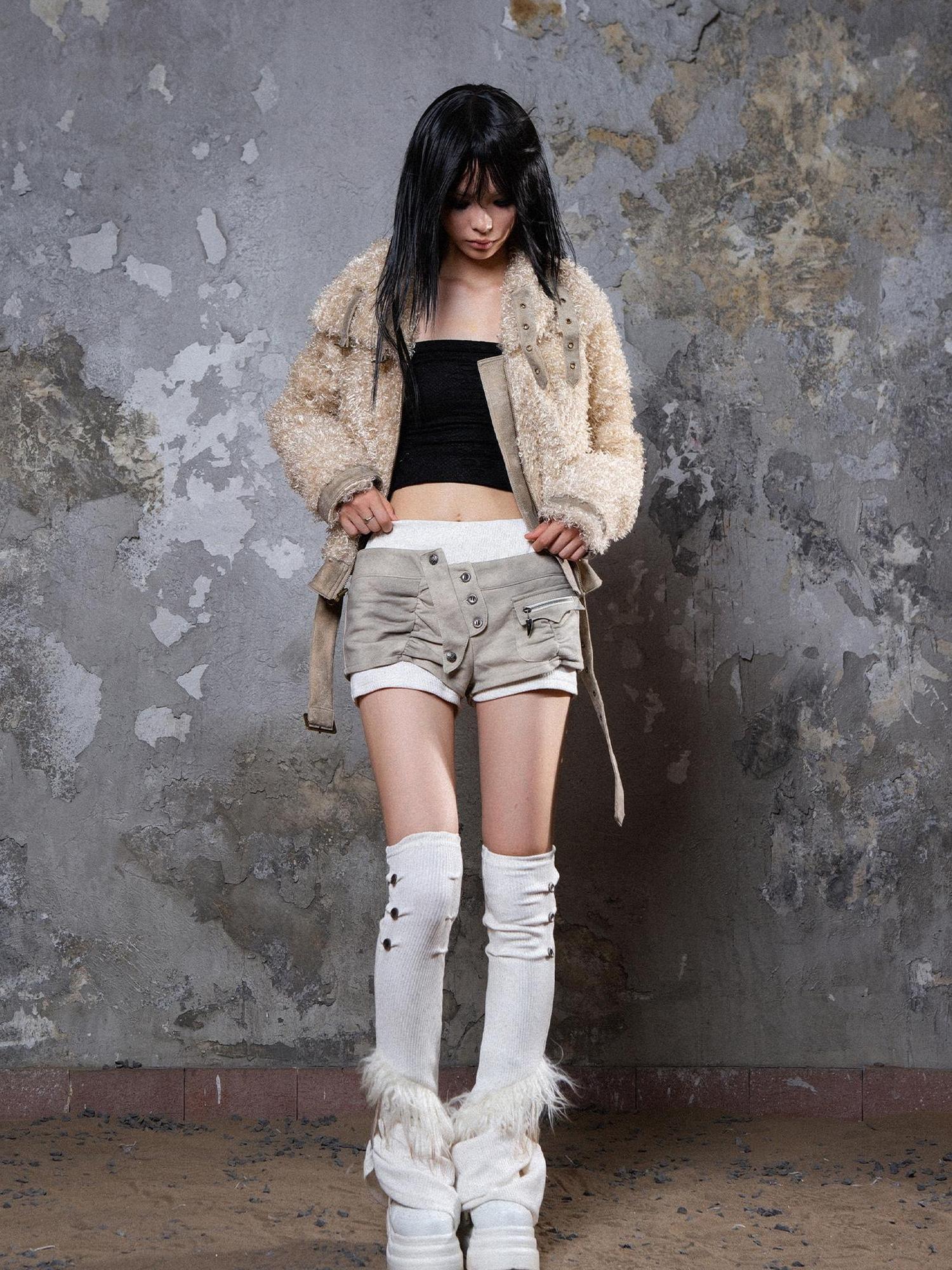 ARIADNAw Ariana Low Rise Contrast Shorts With Knit Socks Y2k Punk