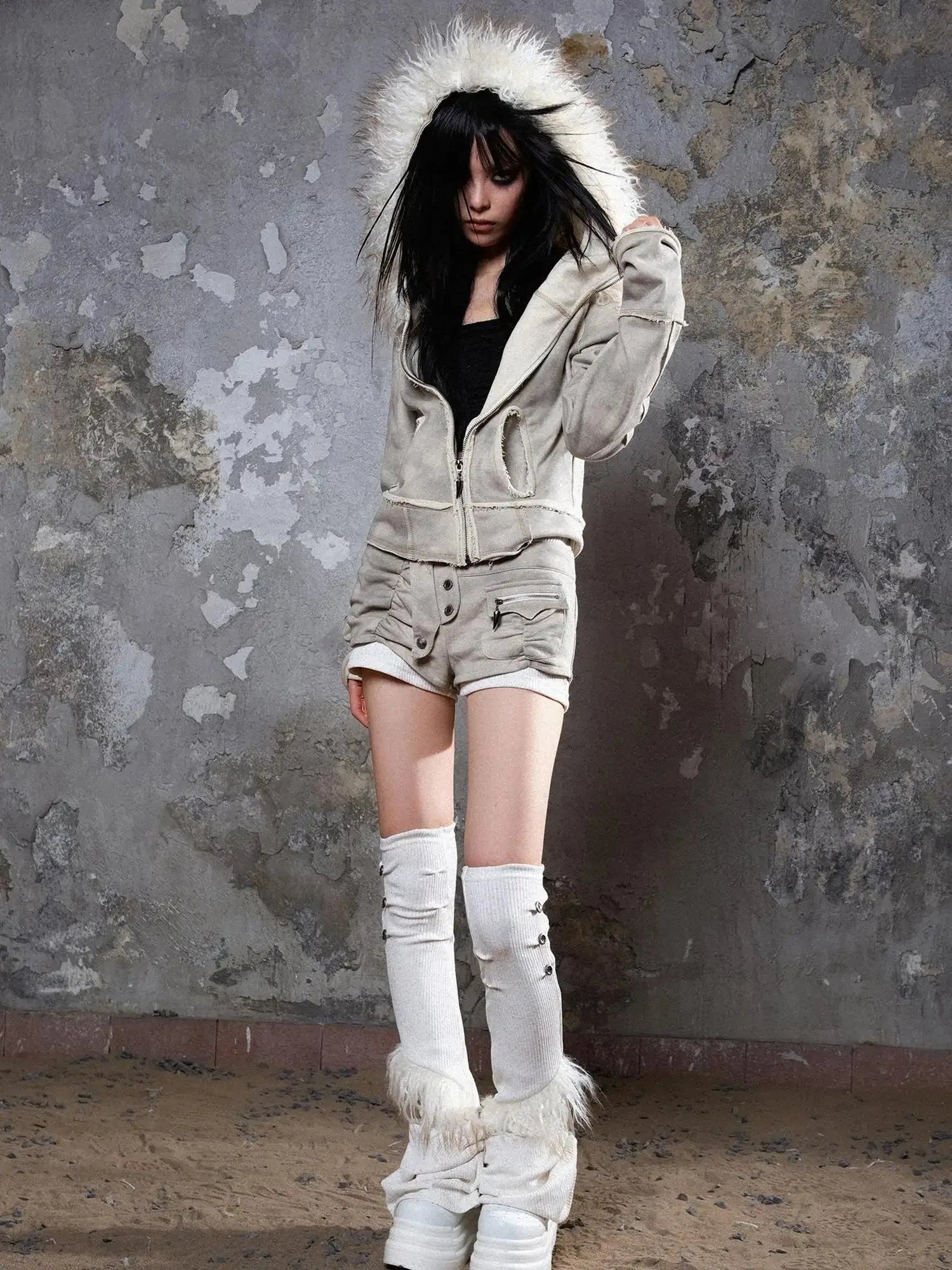 Ariana Low Rise Contrast Shorts With Knit Socks Y2k Punk