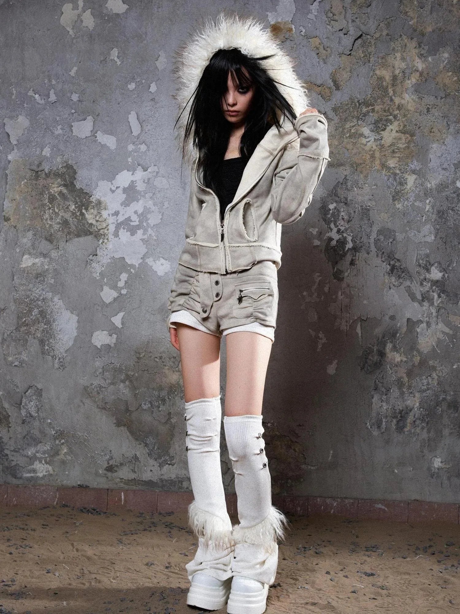 Ariana Low Rise Contrast Shorts With Knit Socks Y2k Punk