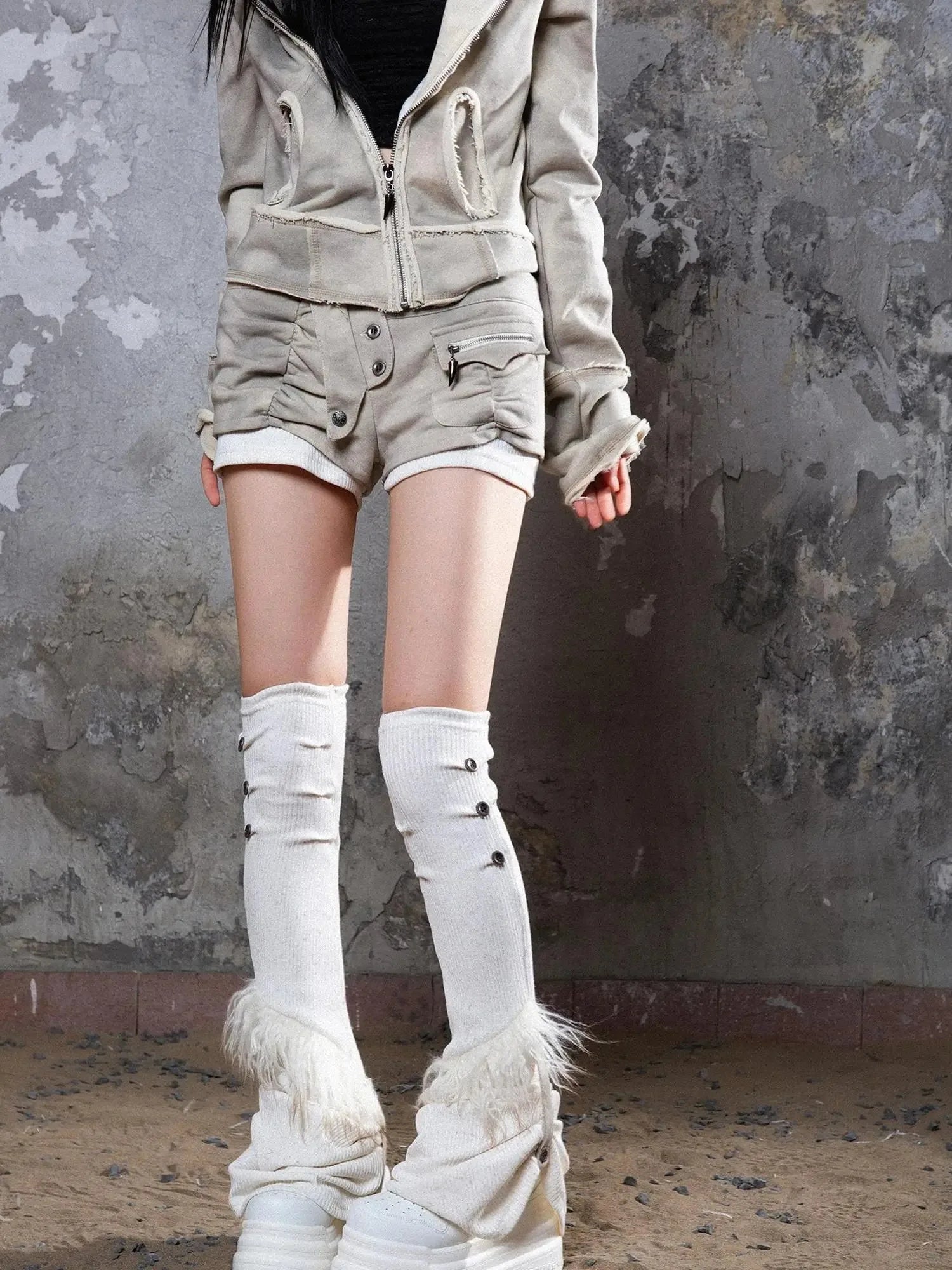 Ariana Low Rise Contrast Shorts With Knit Socks Y2k Punk