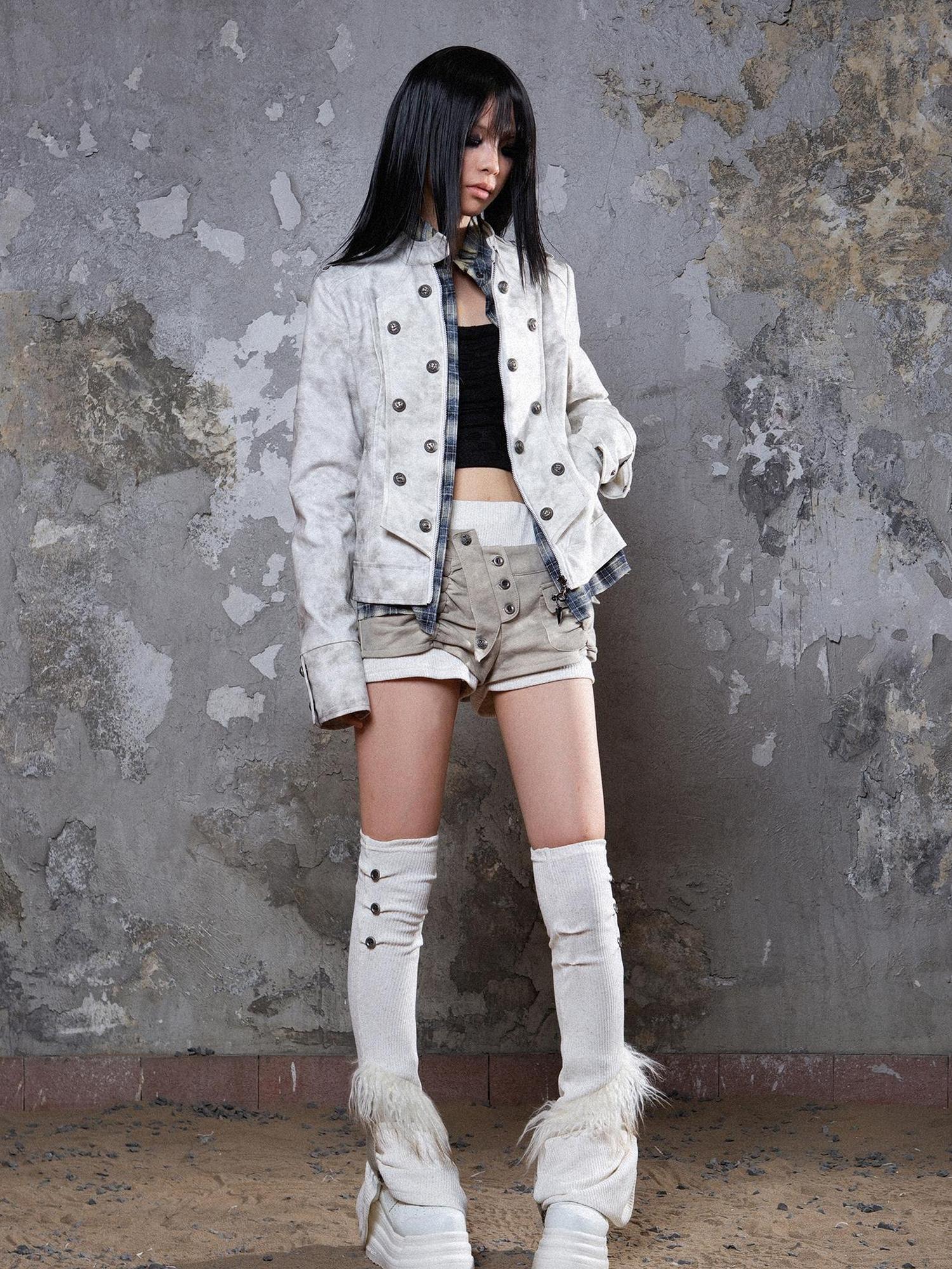 ARIADNAw Ariana Low Rise Contrast Shorts With Knit Socks Y2k Punk