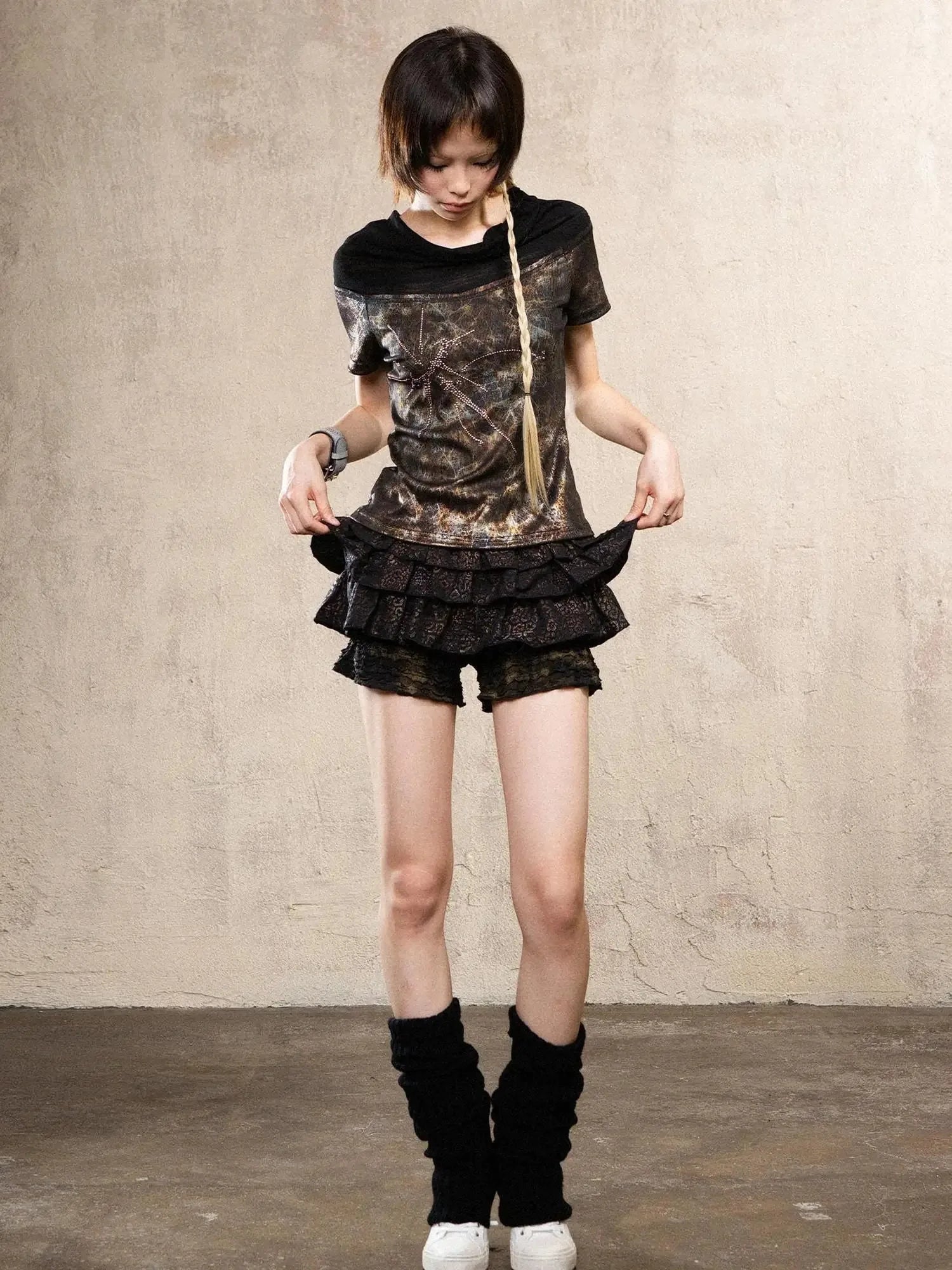 Ariana S Leopard Punk Mini Skort Low Waist Harajuku Style