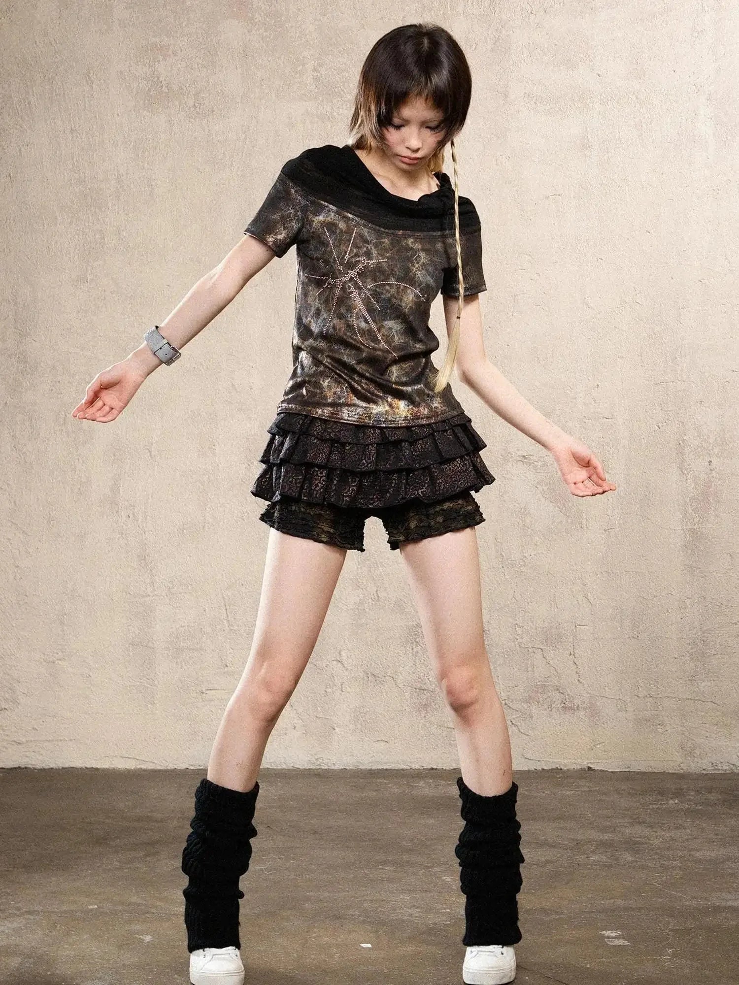 Ariana S Leopard Punk Mini Skort Low Waist Harajuku Style
