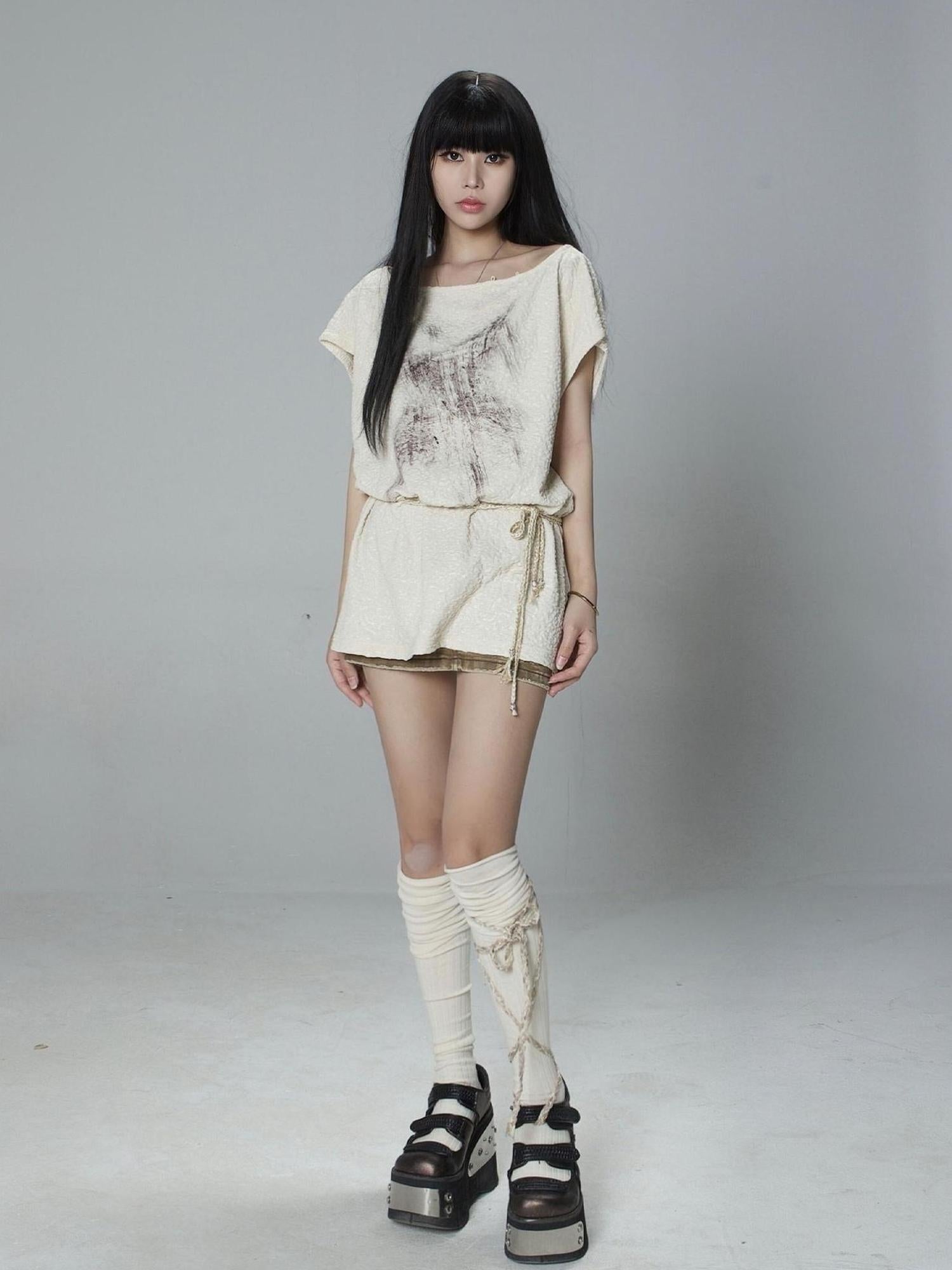 ARIADNAw Ariana Sleeveless Loose Print Summer Tee Slim Fit Lightweight Top