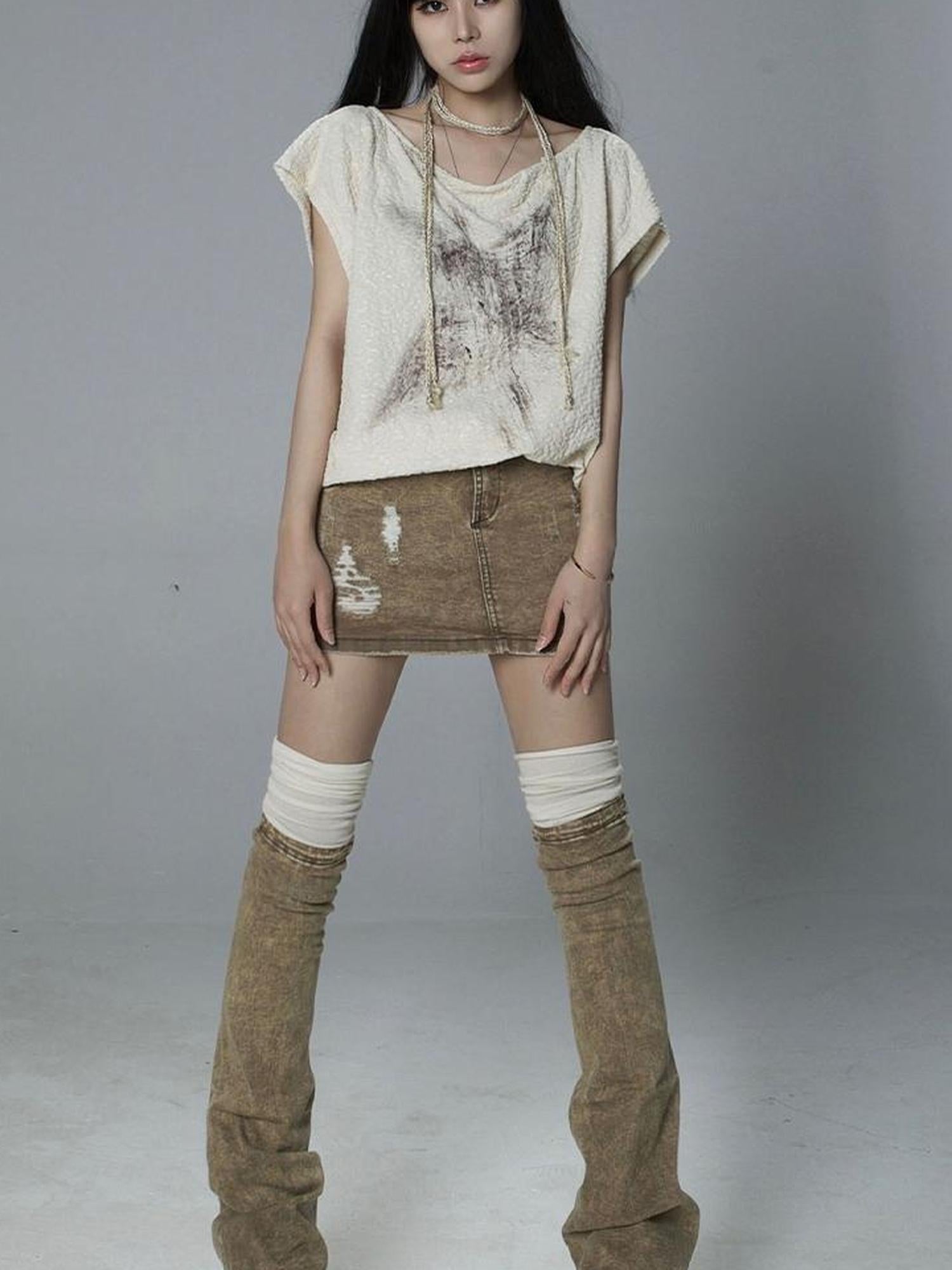 ARIADNAw Ariana Sleeveless Loose Print Summer Tee Slim Fit Lightweight Top