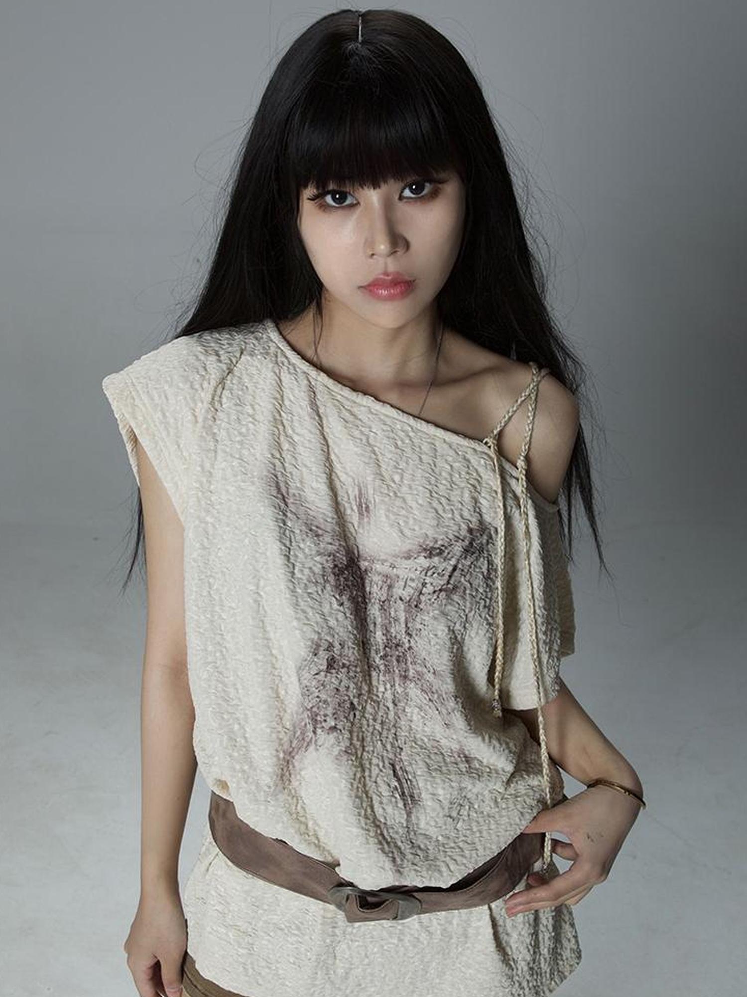 ARIADNAw Ariana Sleeveless Loose Print Summer Tee Slim Fit Lightweight Top