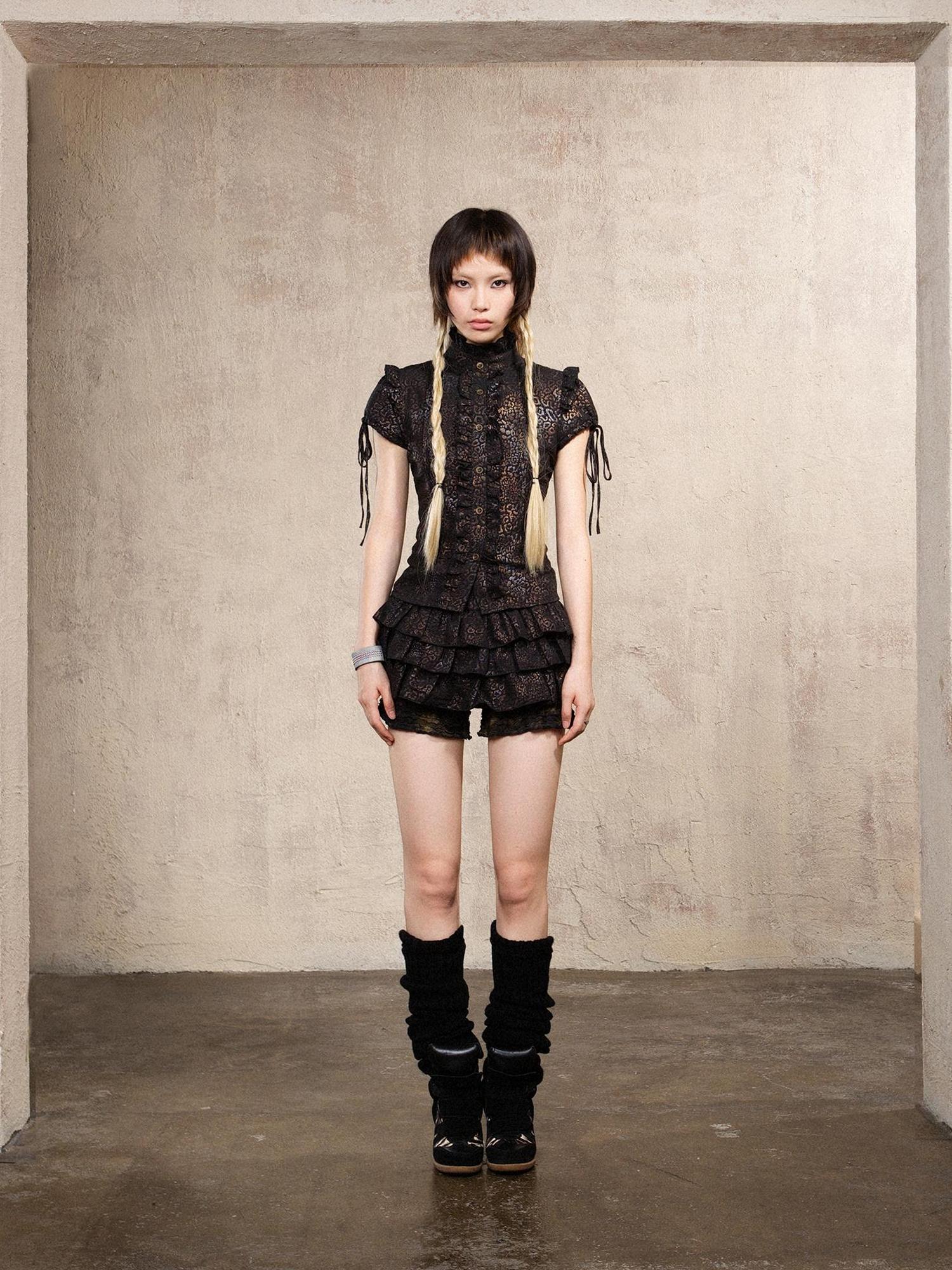 ARIADNAw Ariana Slim Leopard Print Punk Shirt