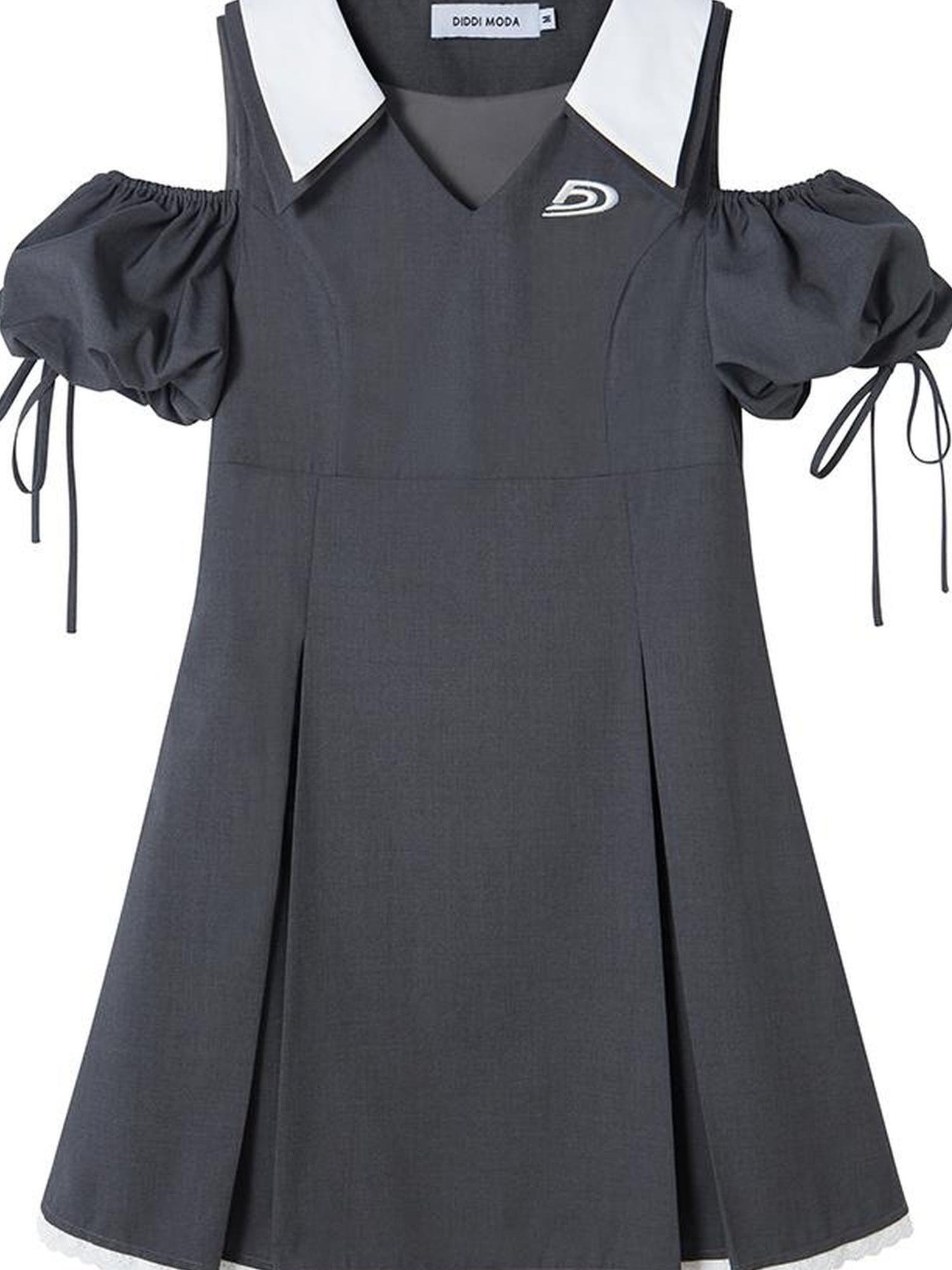 DIDDI MODA Artistic V Neck Bubble Sleeve Hollow Out Grey Mini Dress