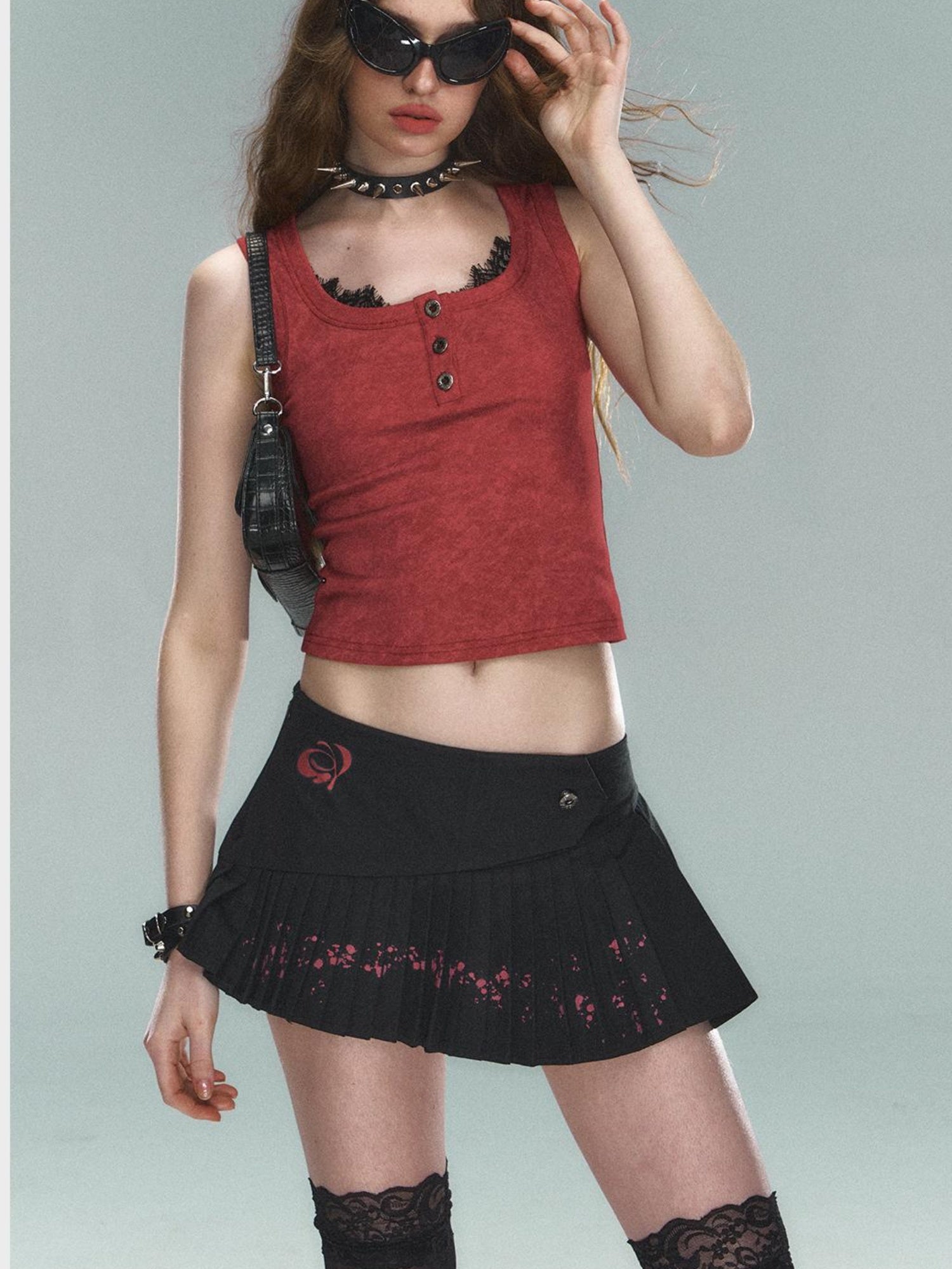 STRIKE A POSE Asym Ink Print Pleated Mini Skirt Urban Chic A-Line Dresses