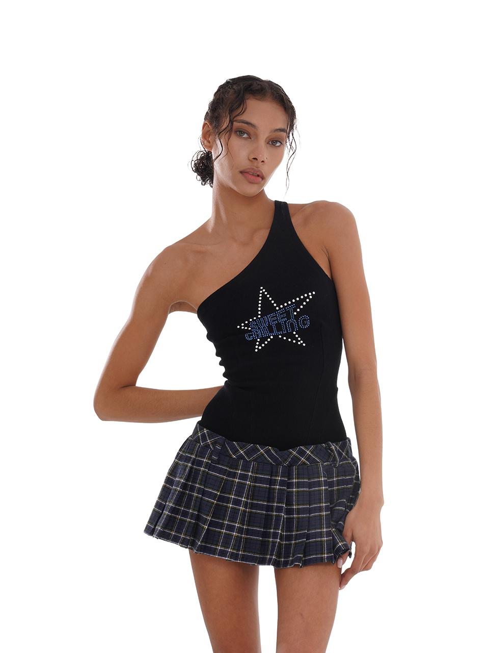 SweetChilling Asym Star Rhinestone Plaid Pleated Dress