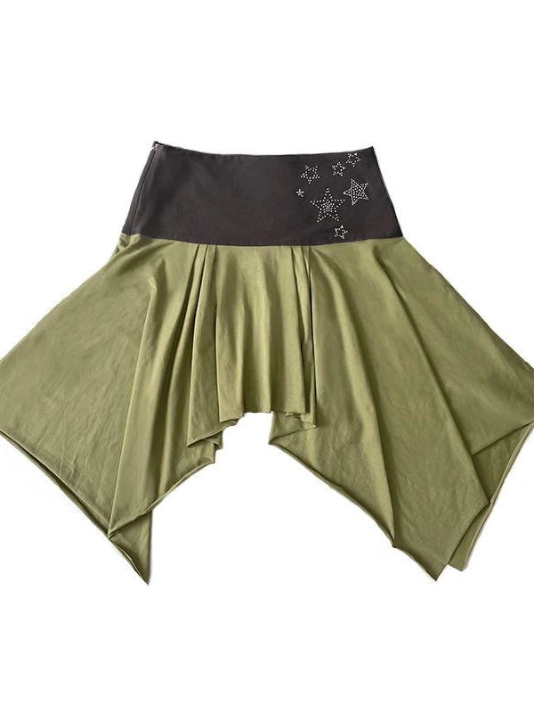 Asymmetric Color-Block Sequin Pleated Slim Fit Skirt