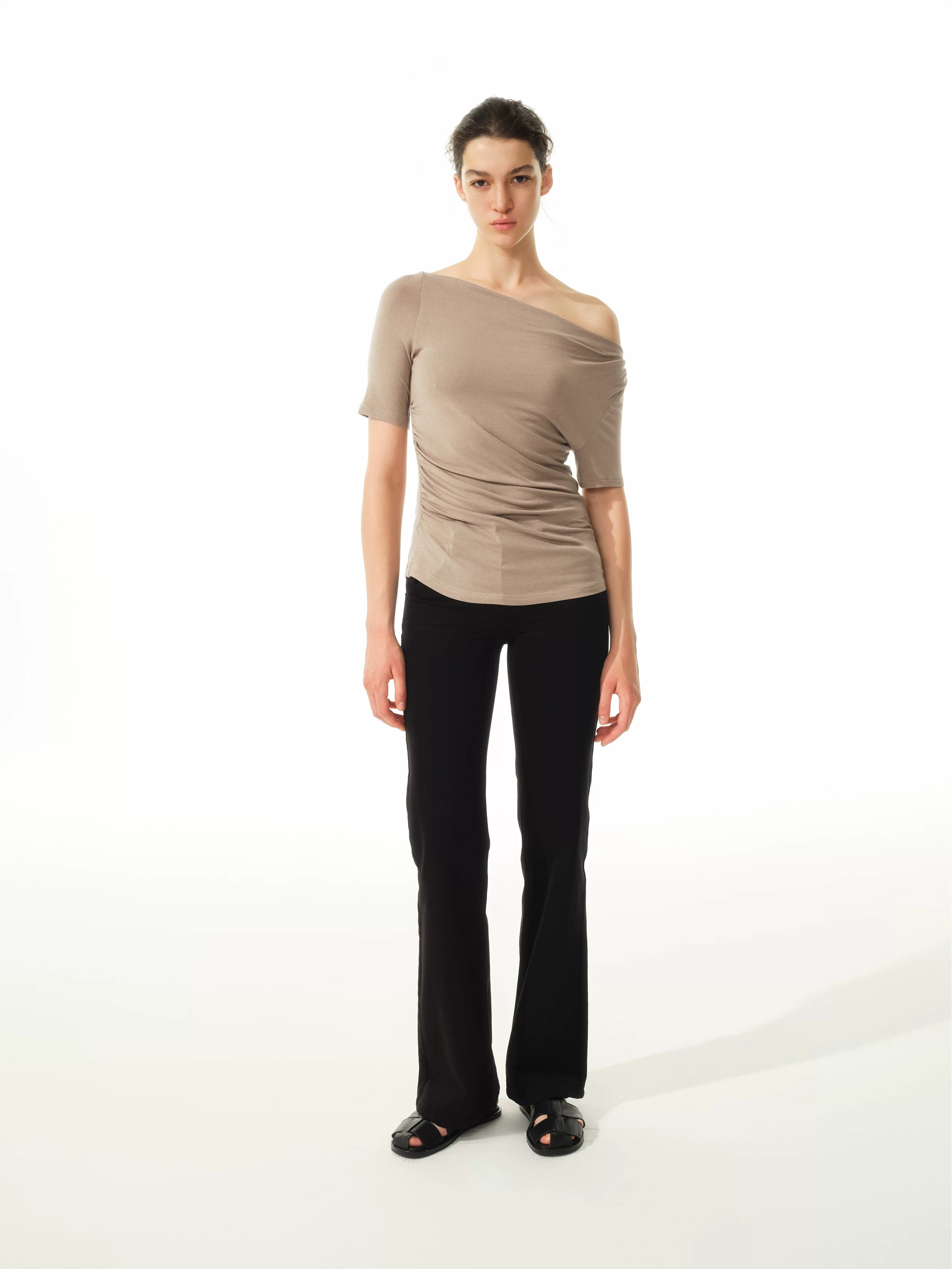 Asymmetric Ruffle Hem Soft Fitted Top