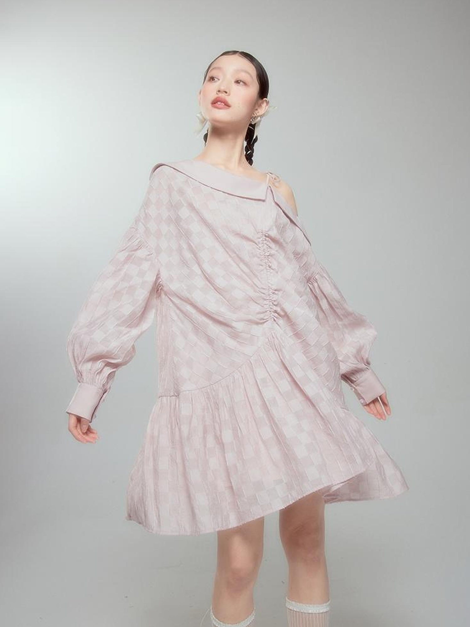 DIDDI MODA Asymmetrical Loose Checkered Mini Dress