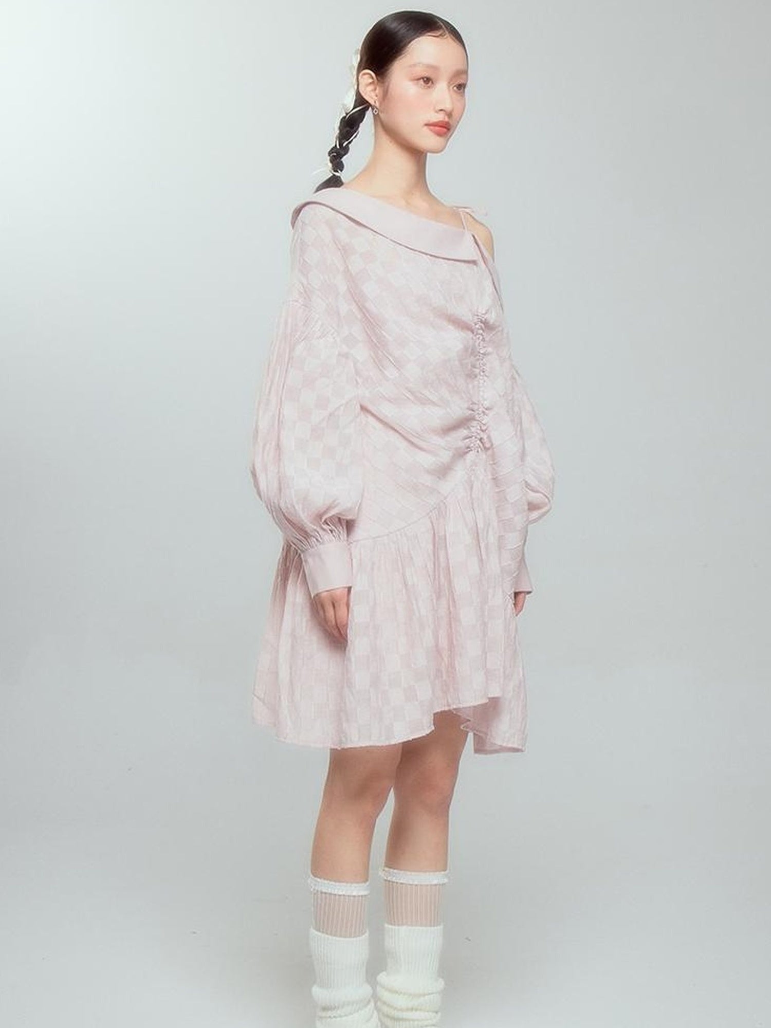 DIDDI MODA Asymmetrical Loose Checkered Mini Dress